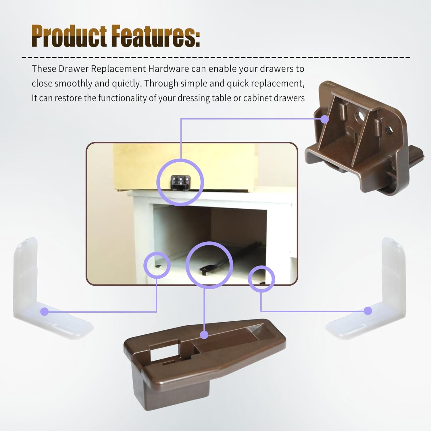 5 Set R 7321 Track Guide and Glides Replacement,Drawer kit Compatible with Kenlin Rite Trak 1 System, Drawer Hardware to Repair Furniture for Dressers, Hutches & Nightstand Systems -