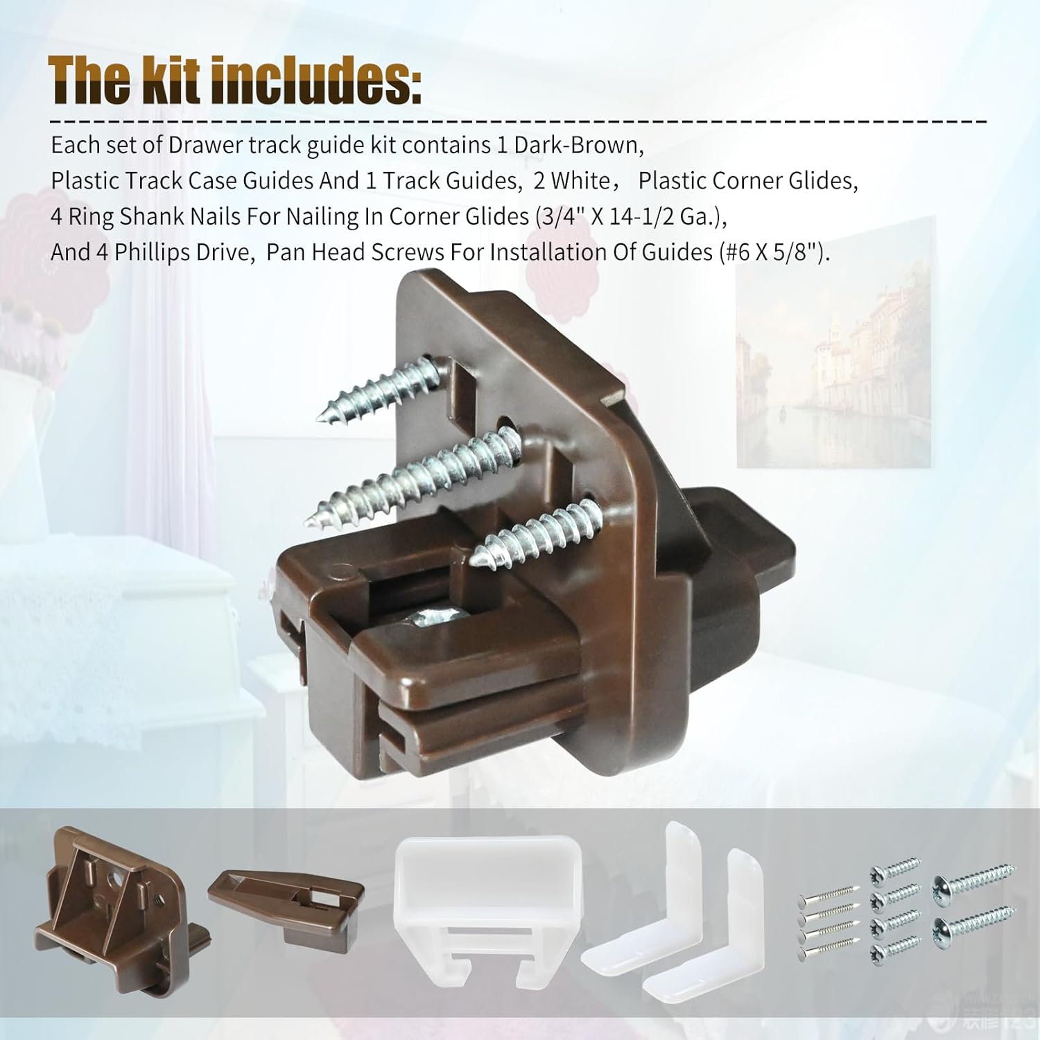 5 Set R 7321 Track Guide and Glides Replacement,Drawer kit Compatible with Kenlin Rite Trak 1 System, Drawer Hardware to Repair Furniture for Dressers, Hutches & Nightstand Systems -