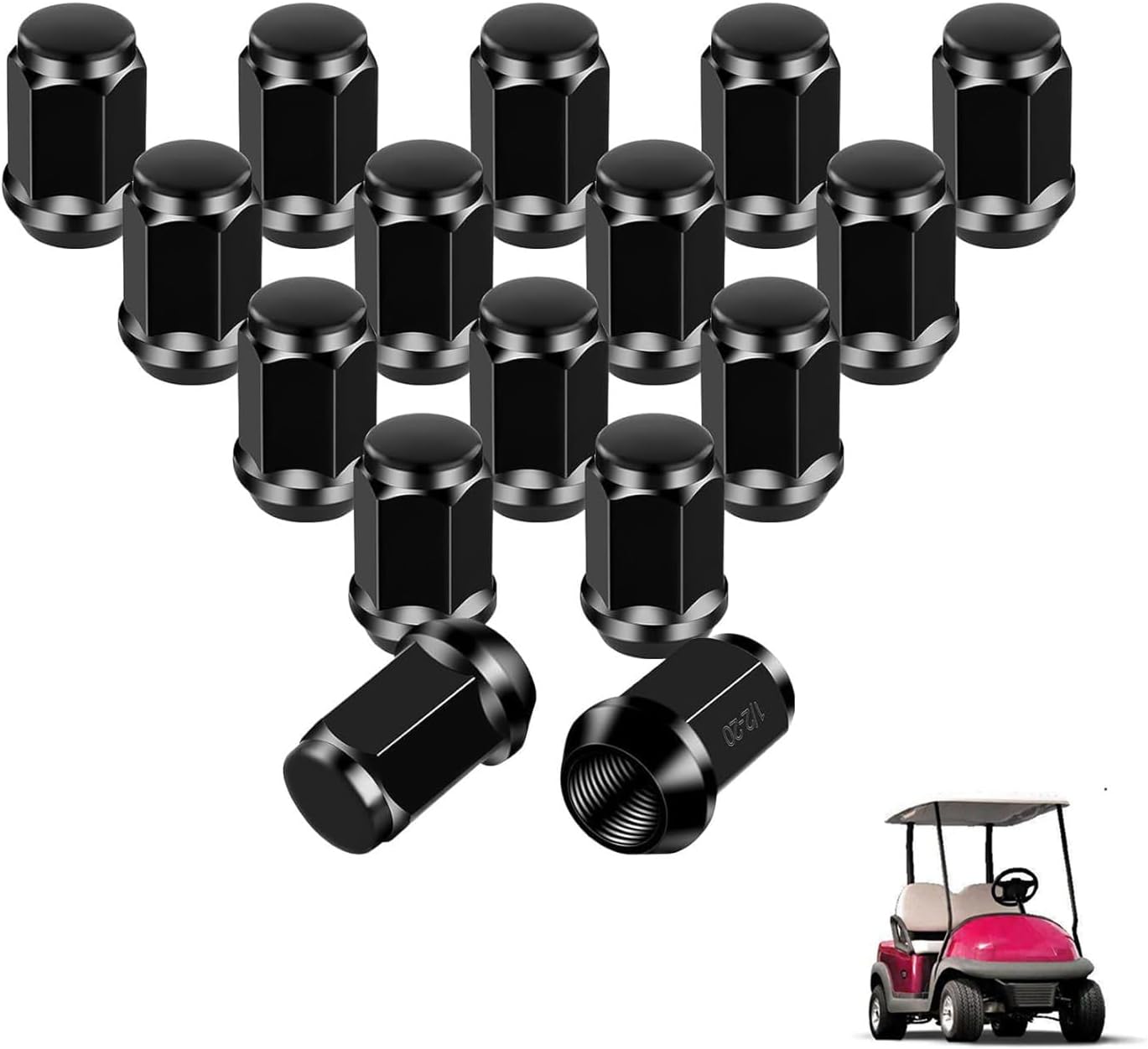 Golf Cart Wheel Lug Nuts, Chrome Nuts for EZGO Club Car Gas and Electric Models, 16 Packs 1/2-20 Size, Silver/Black Modified Style , Replaces OEM 1010984 14723-G1 Black -
