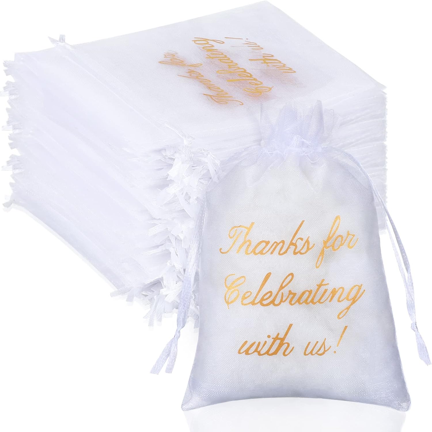 100 Pcs Sheer Organza Bags Wedding Favor Mesh Drawstring Thank You Gift Bag for Guests Candy Favors, Bridal Shower, Anniversary, Birthday 4 x 6 Inch,White White 1 Count Pack of 100