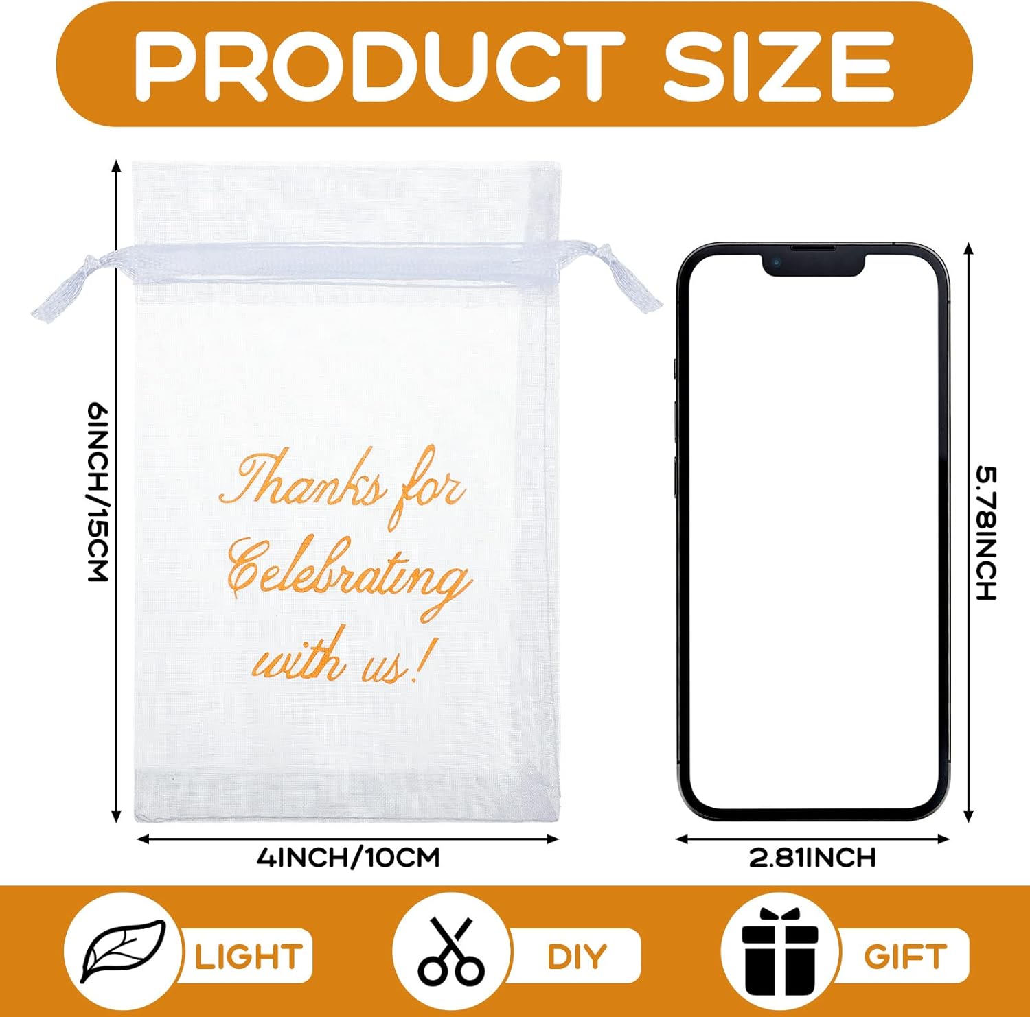 100 Pcs Sheer Organza Bags Wedding Favor Mesh Drawstring Thank You Gift Bag for Guests Candy Favors, Bridal Shower, Anniversary, Birthday 4 x 6 Inch,White White 1 Count Pack of 100