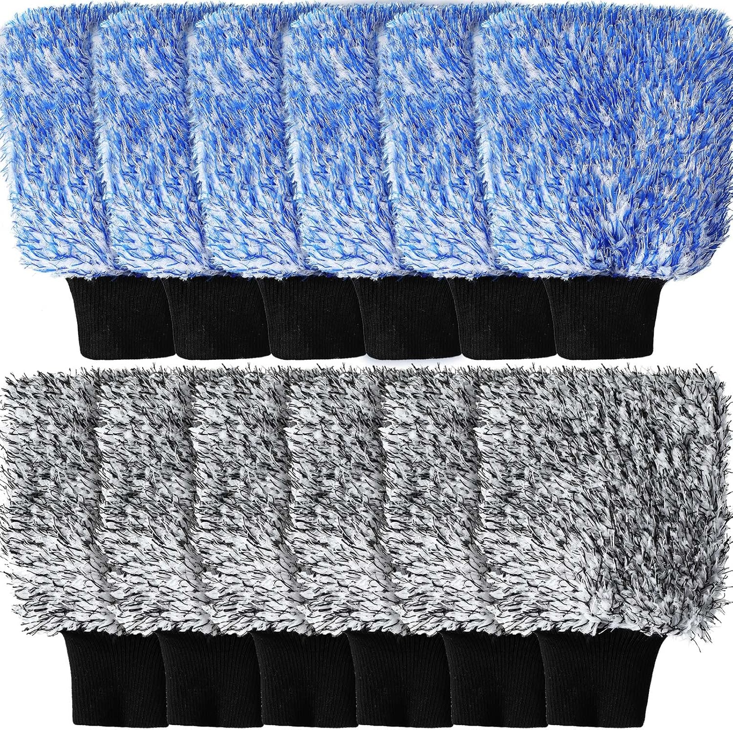 12 Pcs Microfiber Car Wash Mitts, Scratch Free Ultra Absorbent Sponge Glove Cleaner Mitts for Wheel Trucks Home Cleaning Black and White,Blue White -