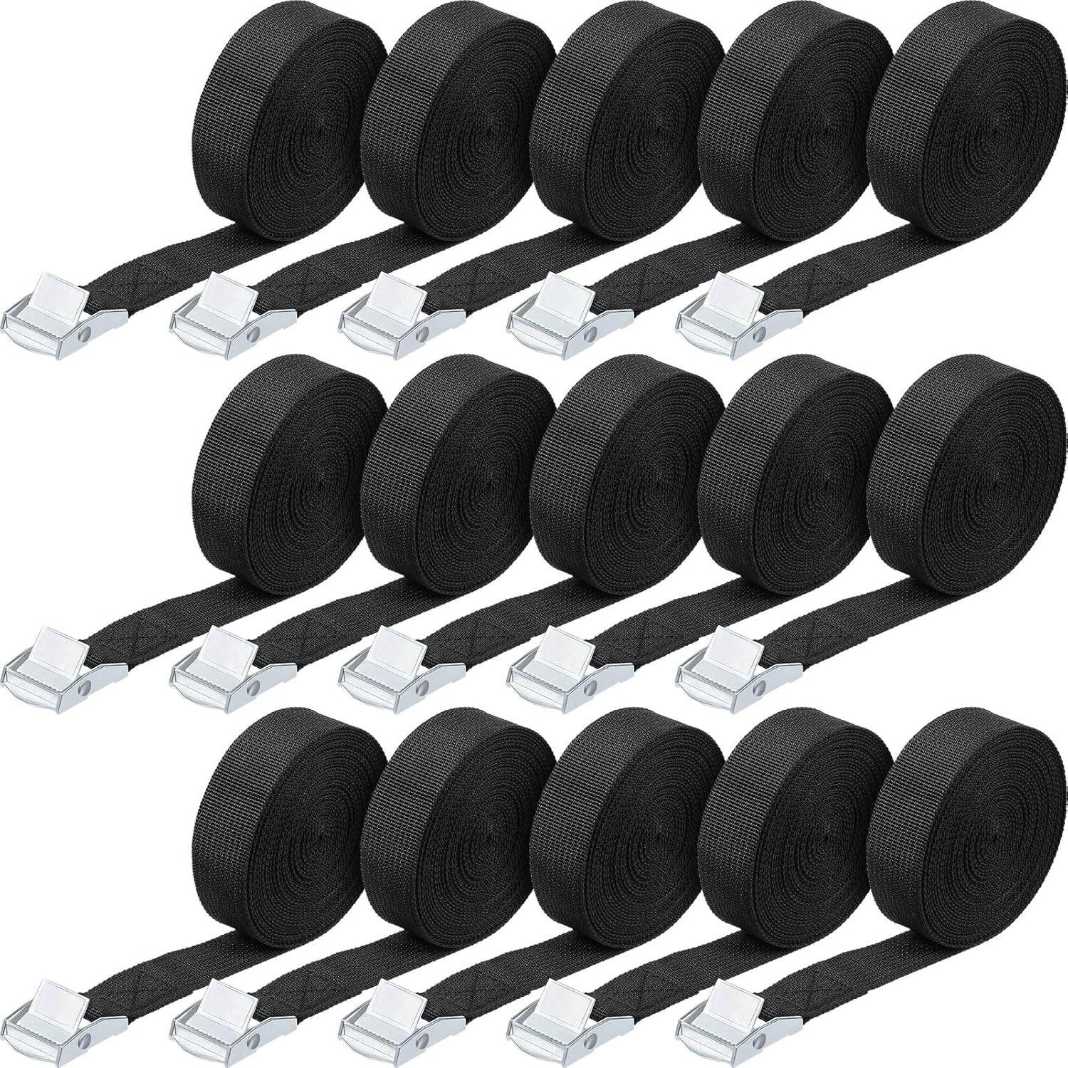 15 Pack 6.5 Feet Lashing Straps Adjustable Kayaks Tie Down Cam Buckle with Buckles up to 250lbs for Cargo, Luggage, Motorcycles, Truck, Car Roof Rack, Sup Surfboard Black Black