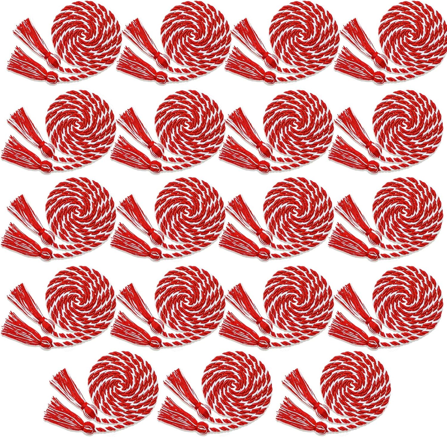 18 Pieces Graduation Cords Bulk 2026 Polyester Yarn Honor 67 Inch Braided Ropes with Tassels for College Students Red and White Red White -