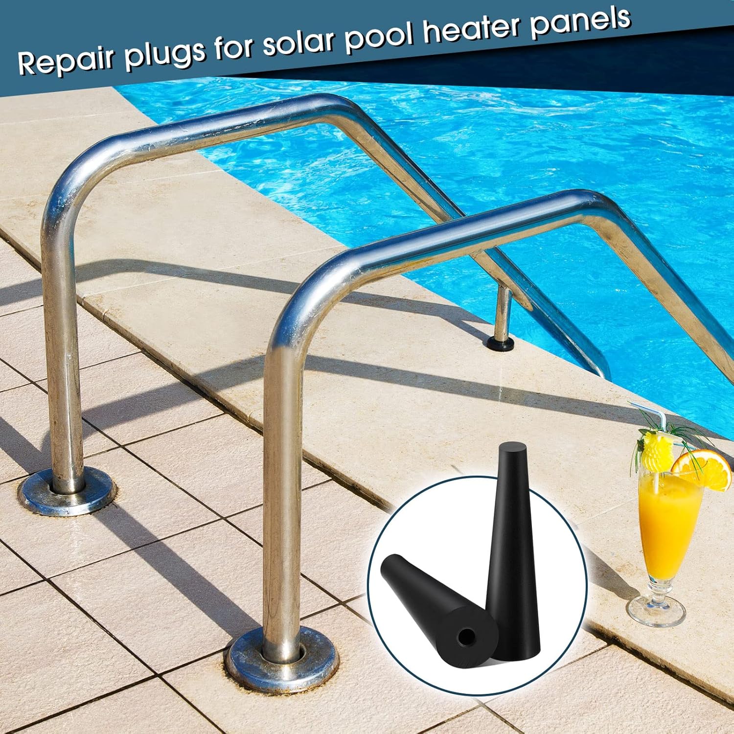 60 Pcs Pool Solar Panels Repair Plugs Heater Kit for Swimming Panels, Black 0.250 - 0.250" Diameter