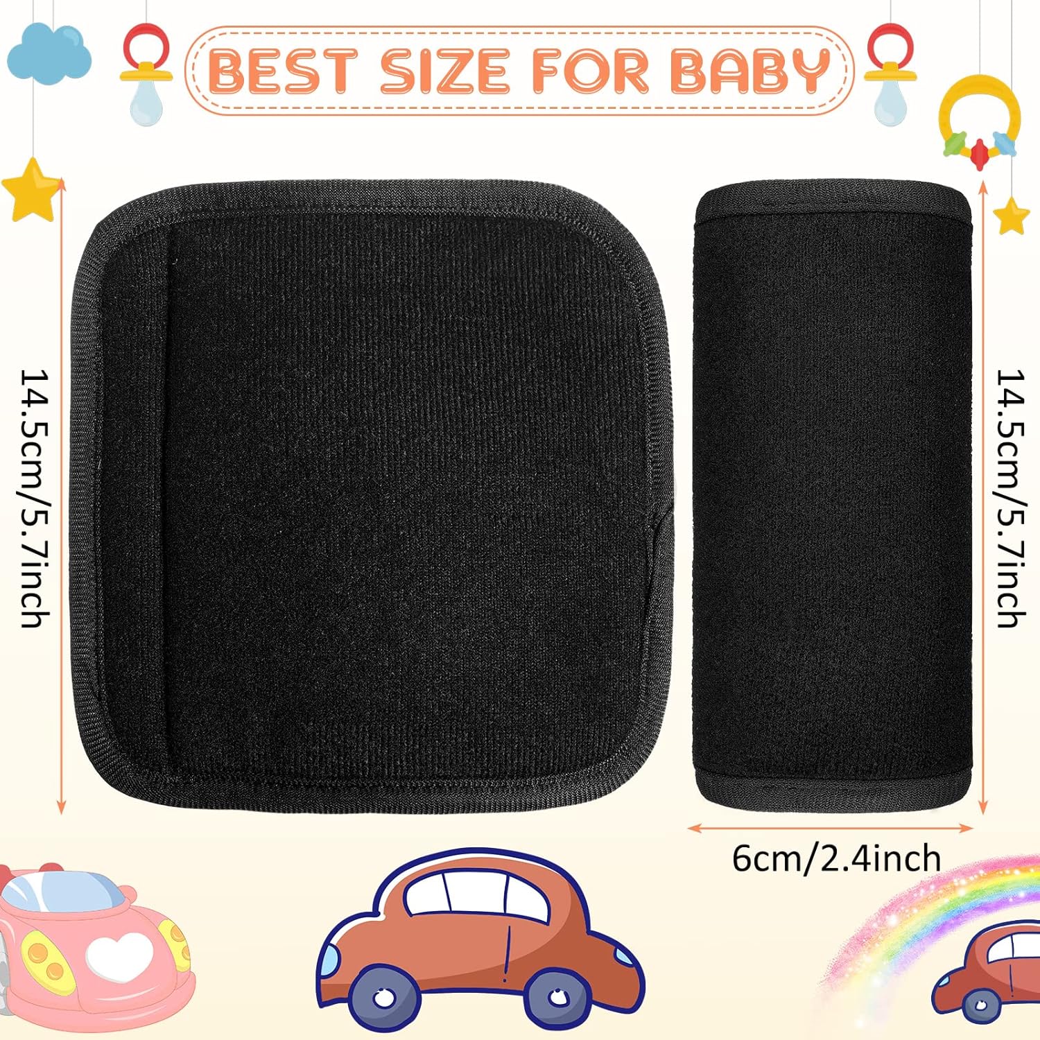 6 Pieces Car Seat Strap Pads Covers for Baby Kids, Carseat Shoulder Pads, Soft Belt Cover Infant Stroller Safety Cushion Boy and Girl, 2.4 x 5.7 Inches Black Black -