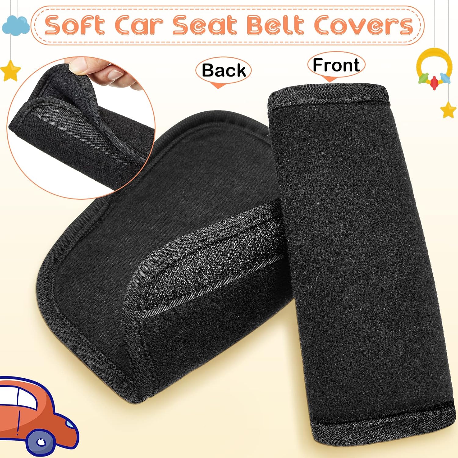6 Pieces Car Seat Strap Pads Covers for Baby Kids, Carseat Shoulder Pads, Soft Belt Cover Infant Stroller Safety Cushion Boy and Girl, 2.4 x 5.7 Inches Black Black -