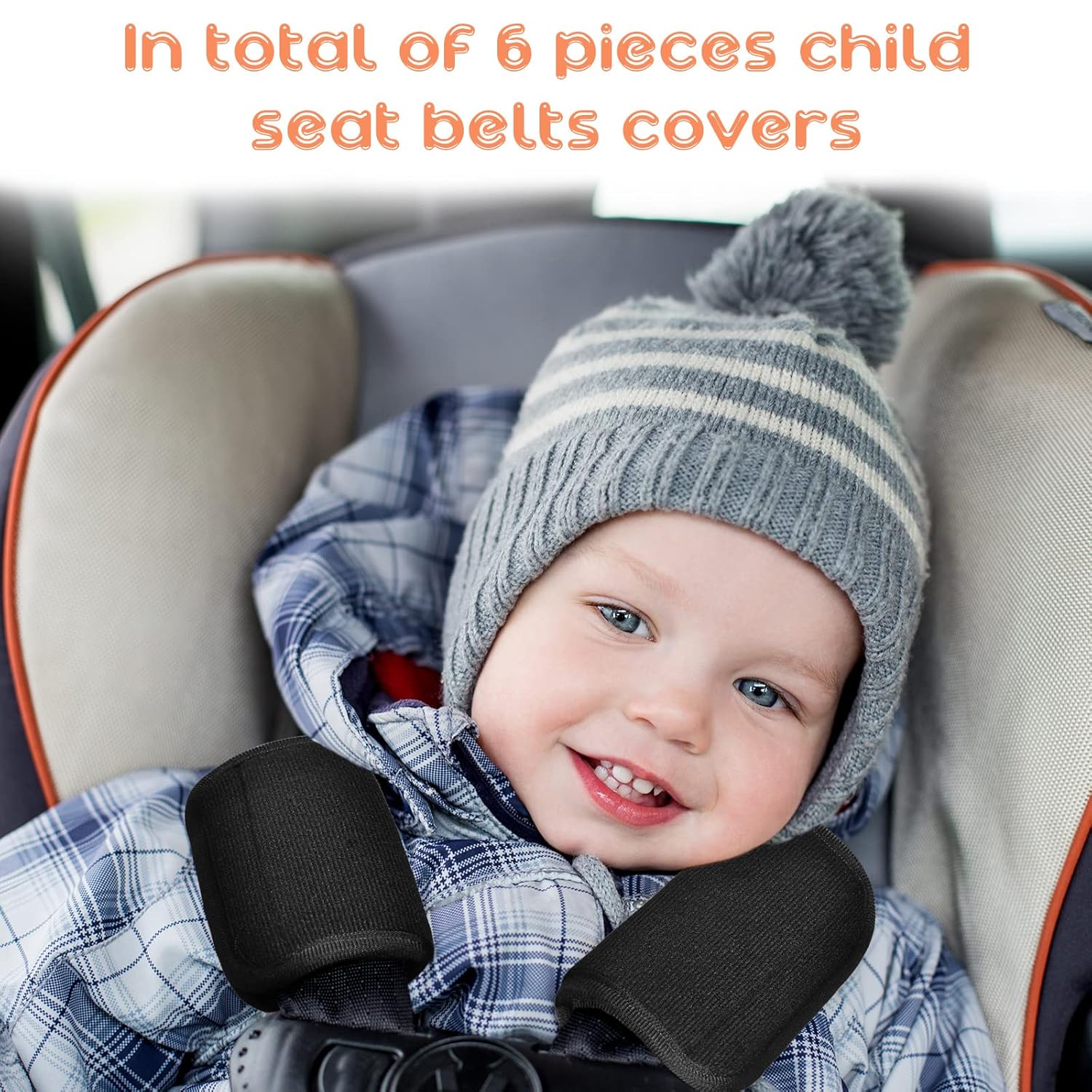 6 Pieces Car Seat Strap Pads Covers for Baby Kids, Carseat Shoulder Pads, Soft Belt Cover Infant Stroller Safety Cushion Boy and Girl, 2.4 x 5.7 Inches Black Black -