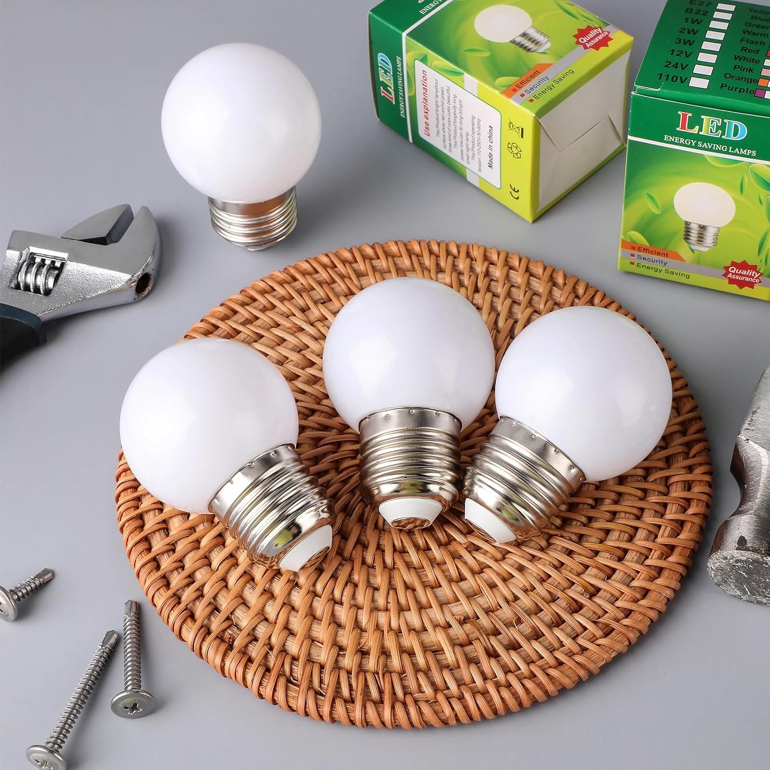 LED Night Light Bulb 1 Watt Low Wattage Bulbs 7.5 Equivalent 4511220 Lighting S11 White Lightbulb Small Globe with E26 Medium Base G45 2700k Not Dimmable for Outdoor Christmas, 8 Pieces -