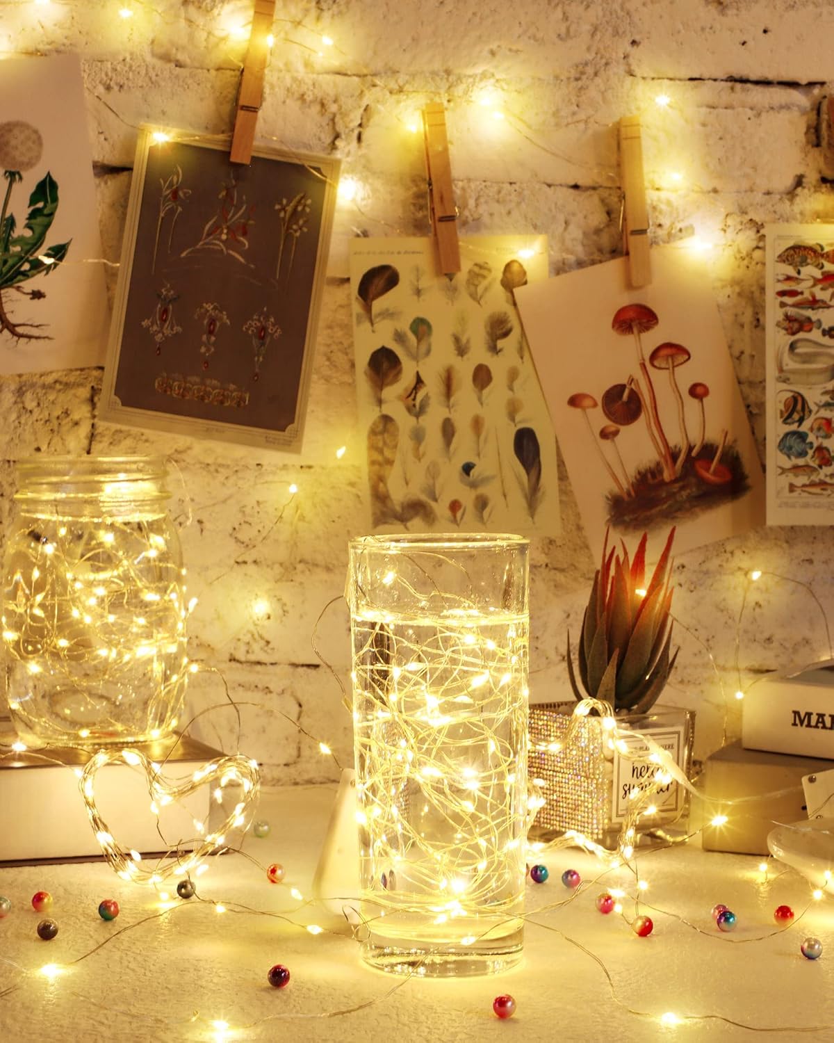 7ft 20 Fairy Lights Battery Operated 3 Styles , LED String Bulk Waterproof for Christmas Mason Jars Wedding Engagement Party Decorations Table Centerpiece Warm,50 Pack Warm -