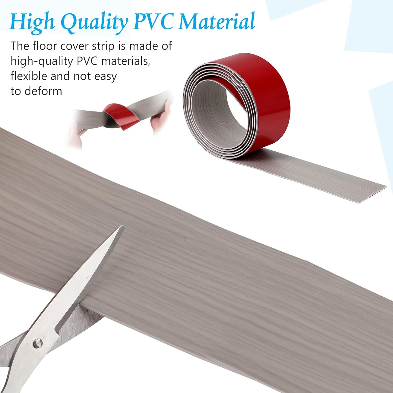 10 Ft Vinyl Floor Transition Strip 3 Wide Flat Self Adhesive Cover Strips Threshold Flooring Gap Trim Laminate for and Doorway, Wood Grain Design Grey -