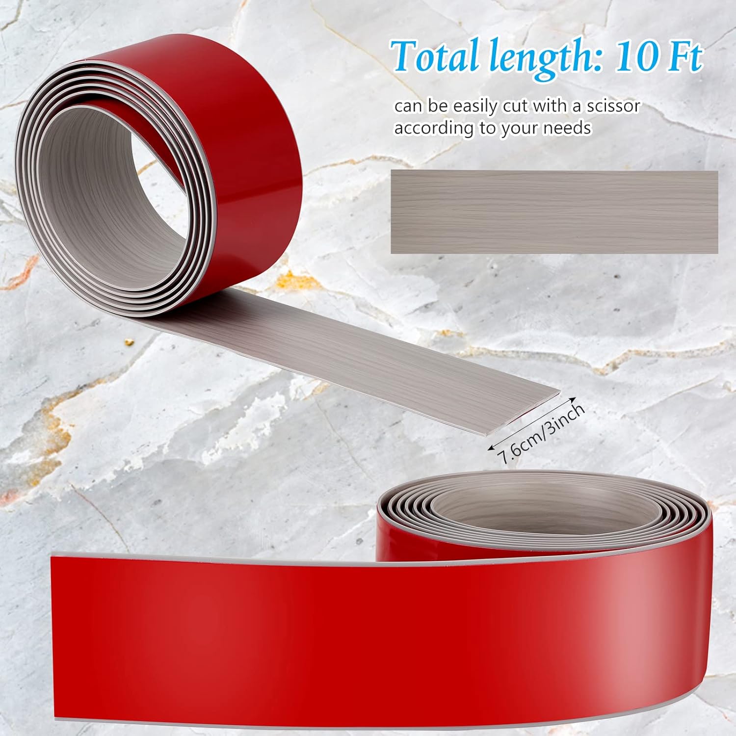 10 Ft Vinyl Floor Transition Strip 3 Wide Flat Self Adhesive Cover Strips Threshold Flooring Gap Trim Laminate for and Doorway, Wood Grain Design Grey -