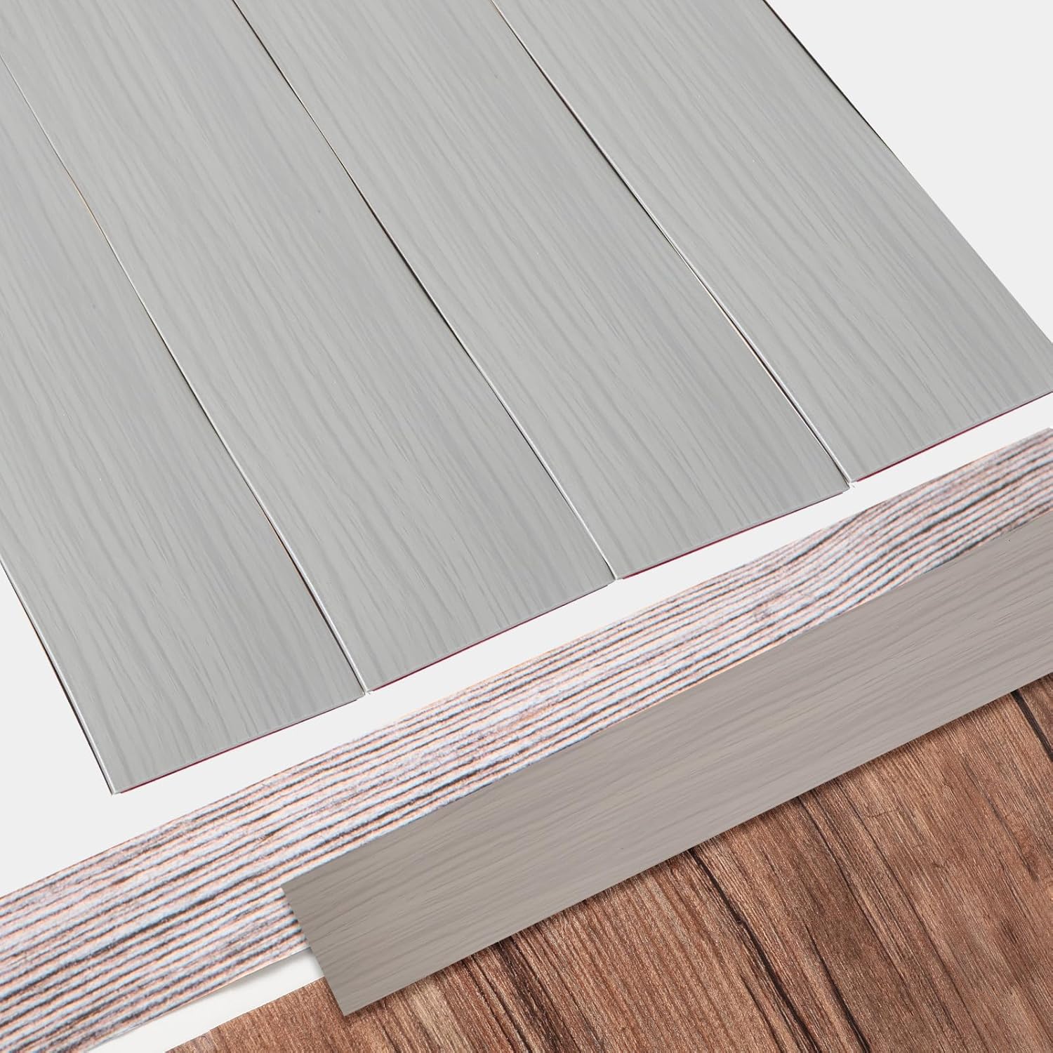 10 Ft Vinyl Floor Transition Strip 3 Wide Flat Self Adhesive Cover Strips Threshold Flooring Gap Trim Laminate for and Doorway, Wood Grain Design Grey -
