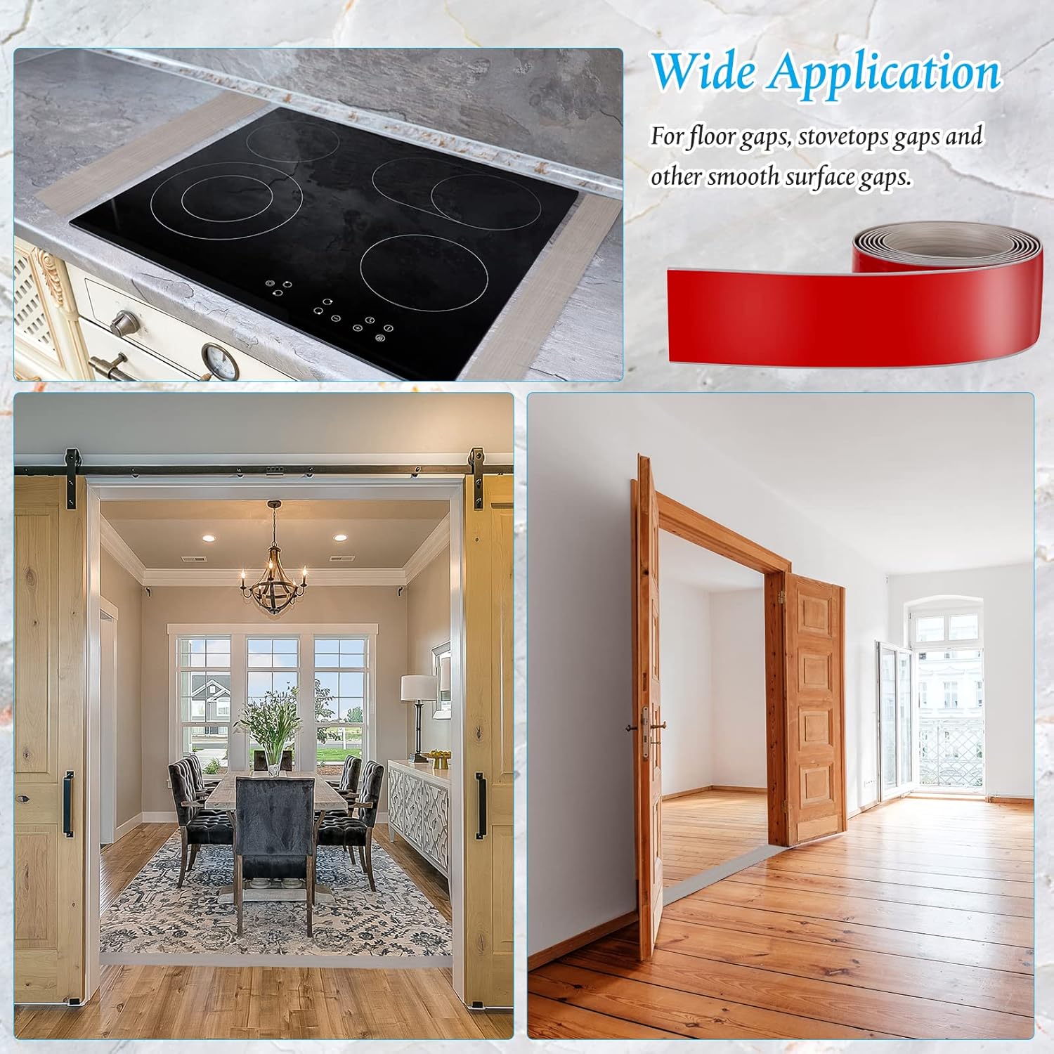 10 Ft Vinyl Floor Transition Strip 3 Wide Flat Self Adhesive Cover Strips Threshold Flooring Gap Trim Laminate for and Doorway, Wood Grain Design Grey -