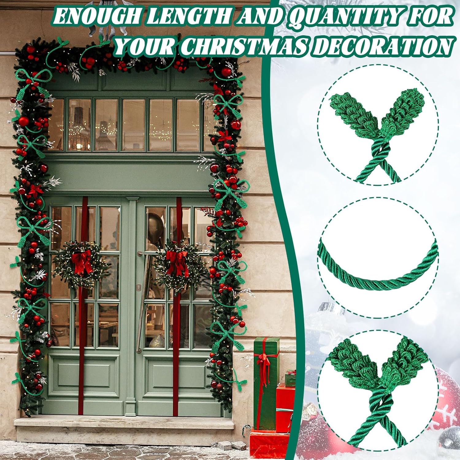 20 Pcs Christmas Inches and 16 Set Decorative Garland Twist Ties Decor for Xmas Holiday Lights Bannisters Stairways Railings Green Green -