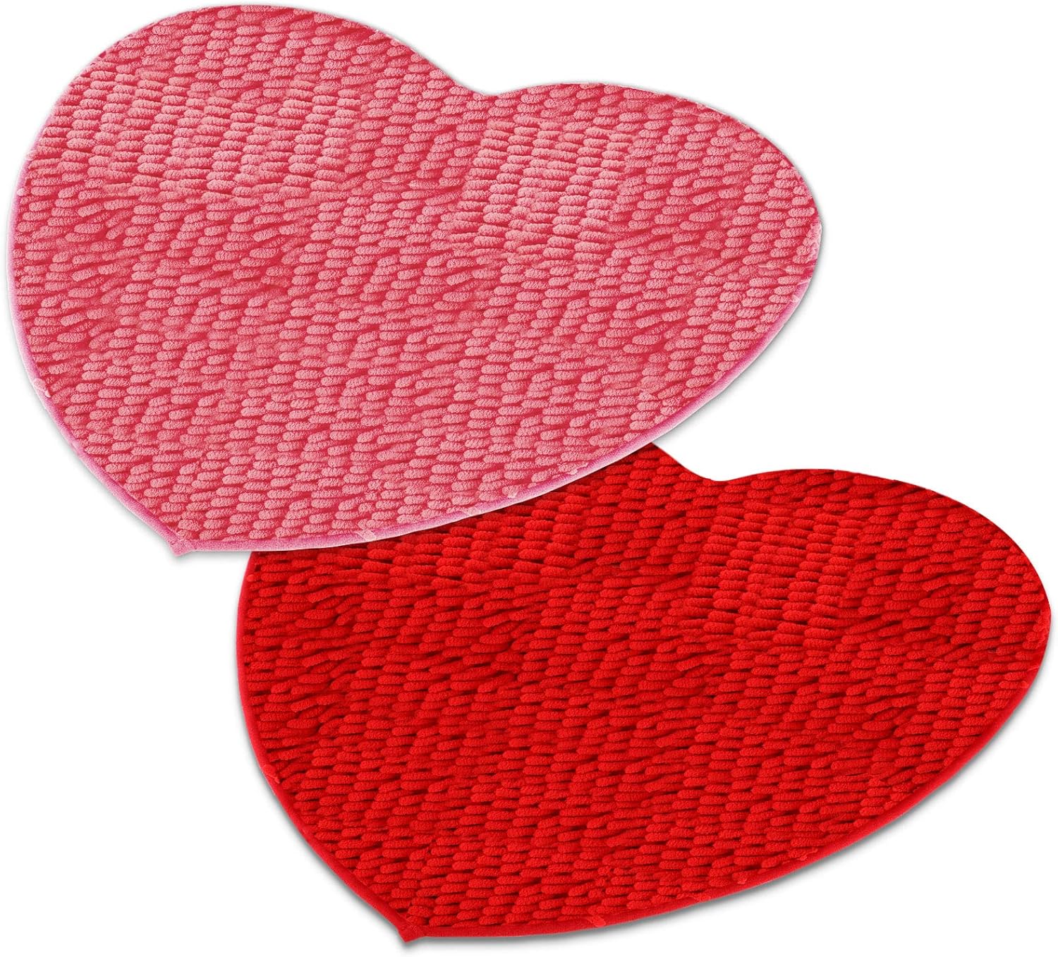 2 Pieces Valentine's Day Heart Rug Bath Mat Shaped Door Bathroom Area Set for Shower Bedroom Kitchen Decor, 20 x 24 Inches Pink, Red Pink, Red -