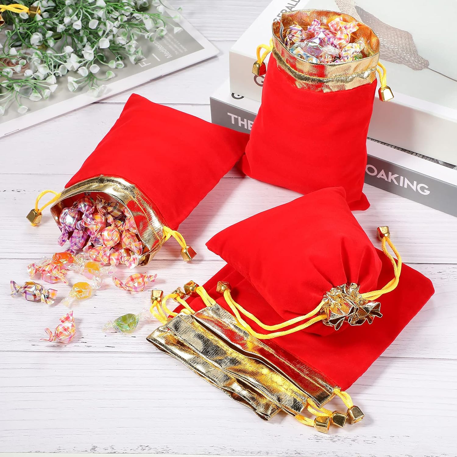 50 Pieces Velvet Bags Soft Jewelry Pouch with Drawstrings Velour Packaging Drawstring Present Bag for Candy Wedding Party Birthday Christmas Thanksgiving, 4.7 x 6.3 Inch Red Red 4.7x6.3 Pack of 50