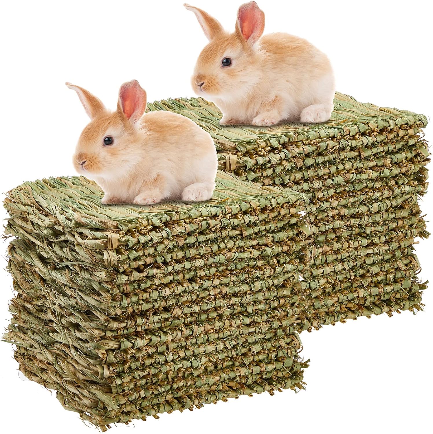 40 Pcs Grass mats for Rabbits Bunny Mat Woven Straw Bed Rabbit Sleeping Natural Chew Toy Parrot Chinchilla Squirrel Hamster Cat Dog Small Animal -