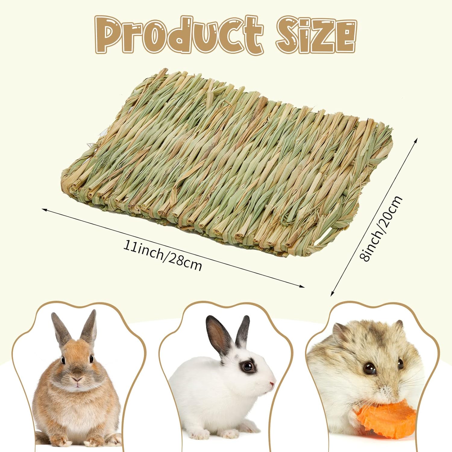40 Pcs Grass mats for Rabbits Bunny Mat Woven Straw Bed Rabbit Sleeping Natural Chew Toy Parrot Chinchilla Squirrel Hamster Cat Dog Small Animal -