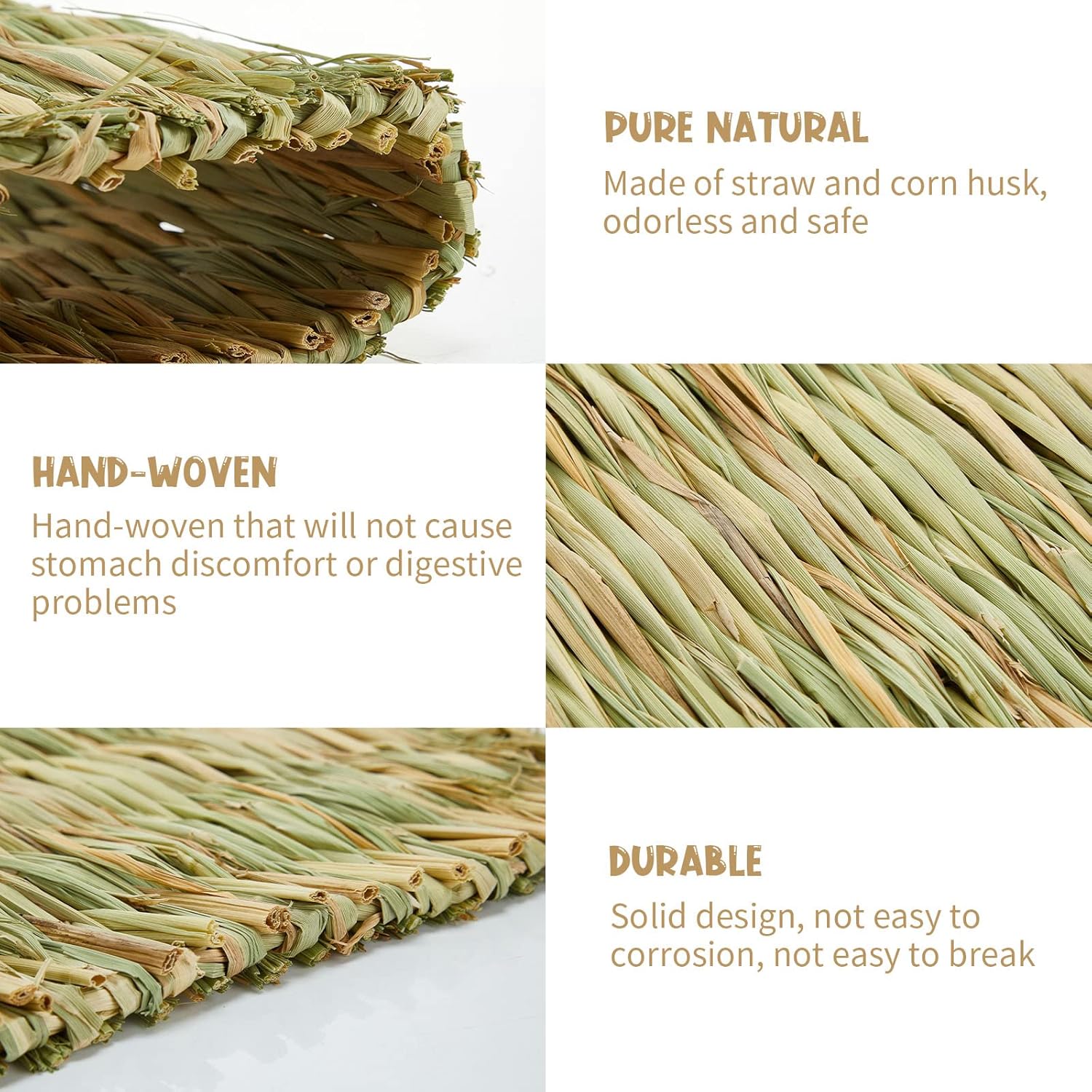 40 Pcs Grass mats for Rabbits Bunny Mat Woven Straw Bed Rabbit Sleeping Natural Chew Toy Parrot Chinchilla Squirrel Hamster Cat Dog Small Animal -