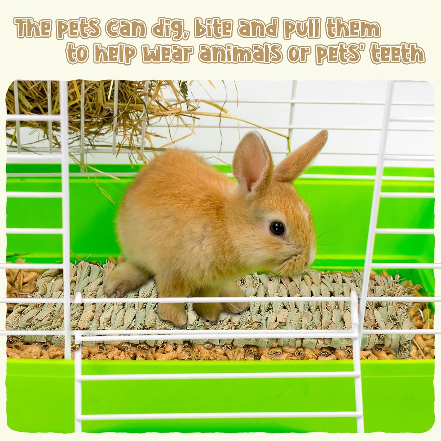 40 Pcs Grass mats for Rabbits Bunny Mat Woven Straw Bed Rabbit Sleeping Natural Chew Toy Parrot Chinchilla Squirrel Hamster Cat Dog Small Animal -