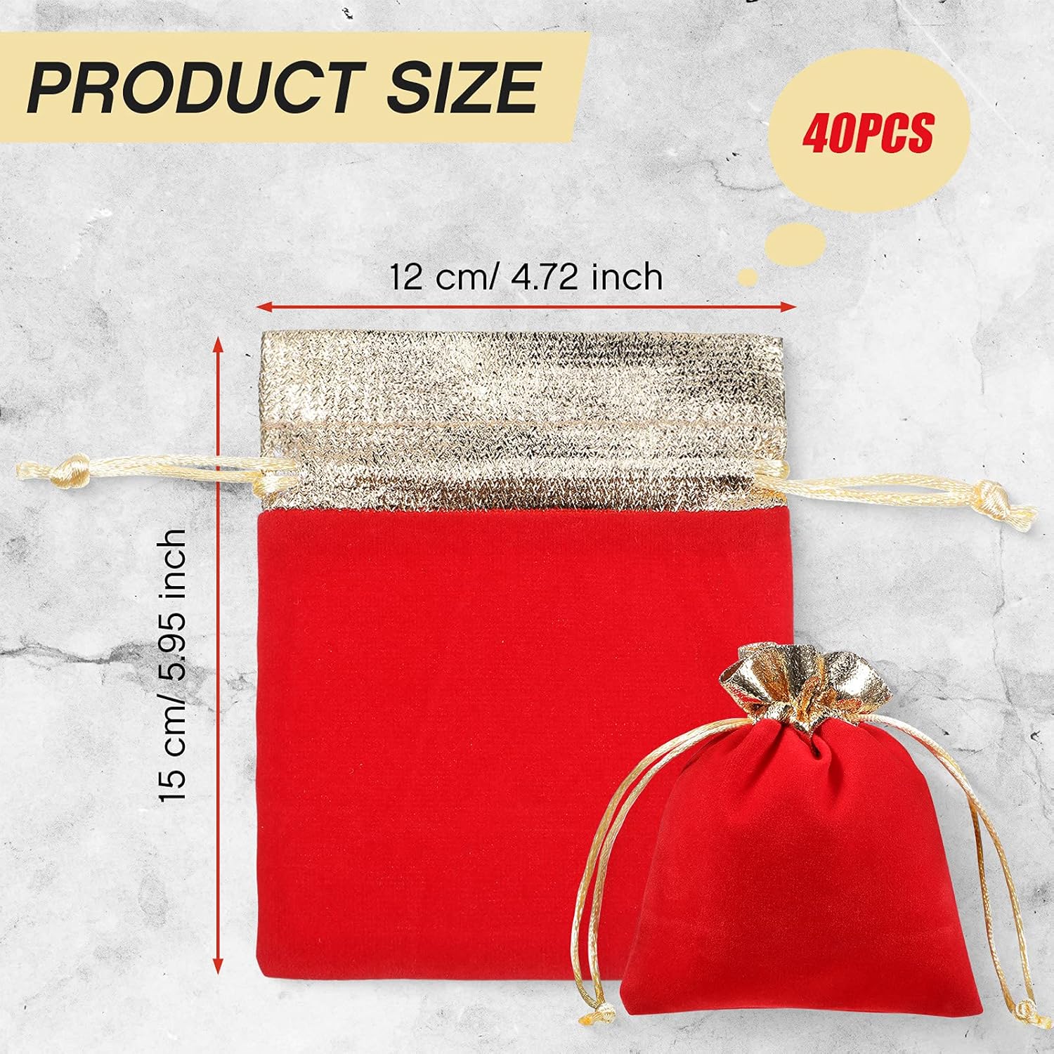 40 Pieces Christmas Velvet Jewelry Bags with Drawstrings Mini Pouches Golden Soft Velour Packaging for Candy Present Wedding 4.7 x 5.9 Inch,Red Golden -