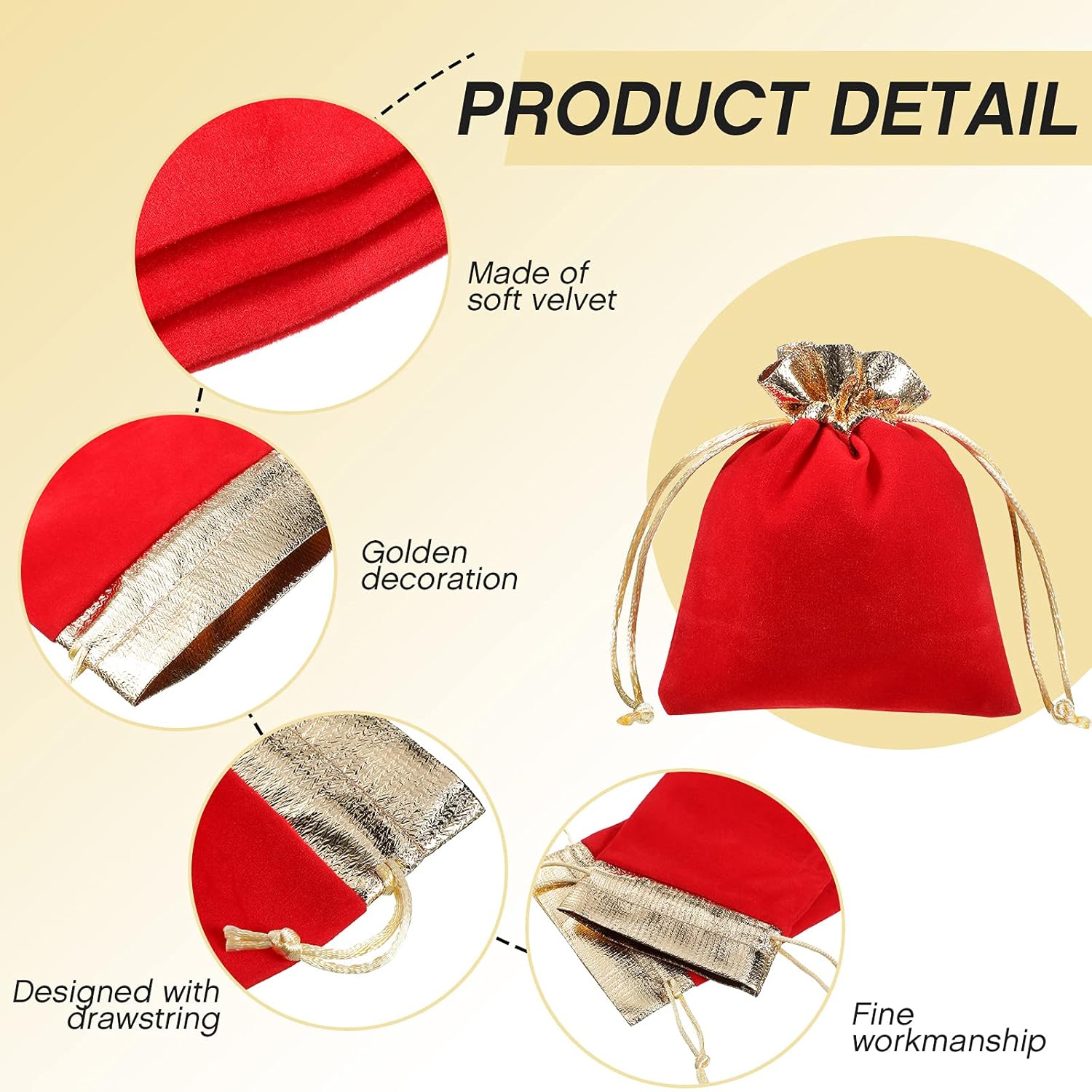40 Pieces Christmas Velvet Jewelry Bags with Drawstrings Mini Pouches Golden Soft Velour Packaging for Candy Present Wedding 4.7 x 5.9 Inch,Red Golden -