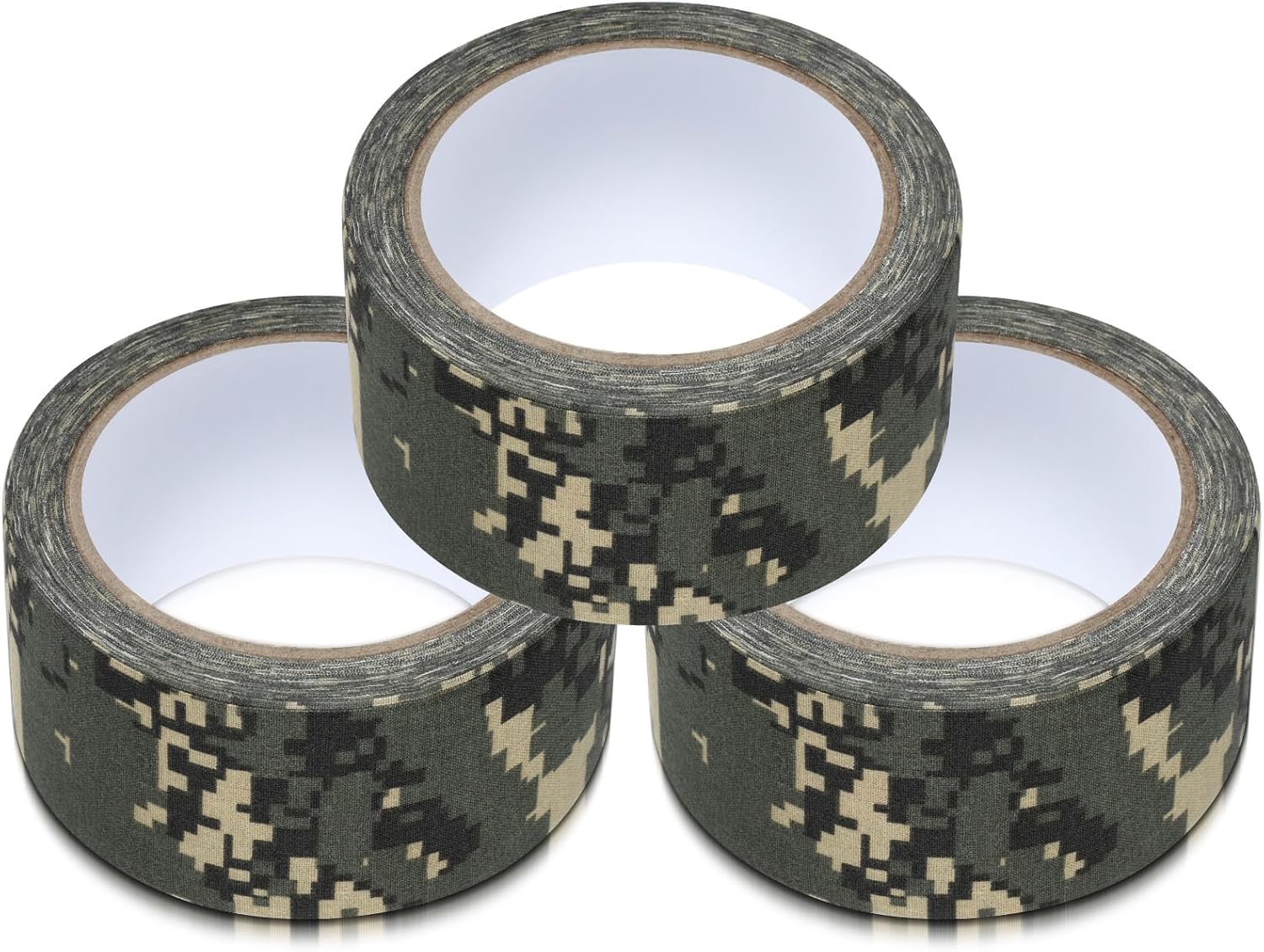 3 Rolls 2" x 32 ft Camo Tape, Self Adhesive Protective Camouflage Tape Waterproof Duct Non Reflective Fabric for Outdoor Hunting Military -