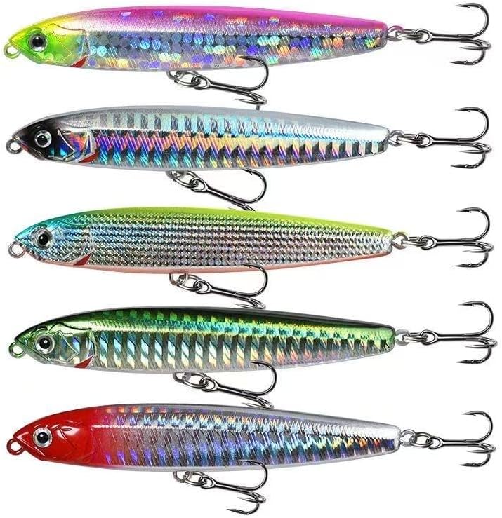 0.49oz/0.35oz Topwater Fishing Lures, 5 Pcs Lure Saltwater with Storage Box Jerkbait Crankbait Lures for Halibut & Striper Swimbait Freshwater and Bass 14g