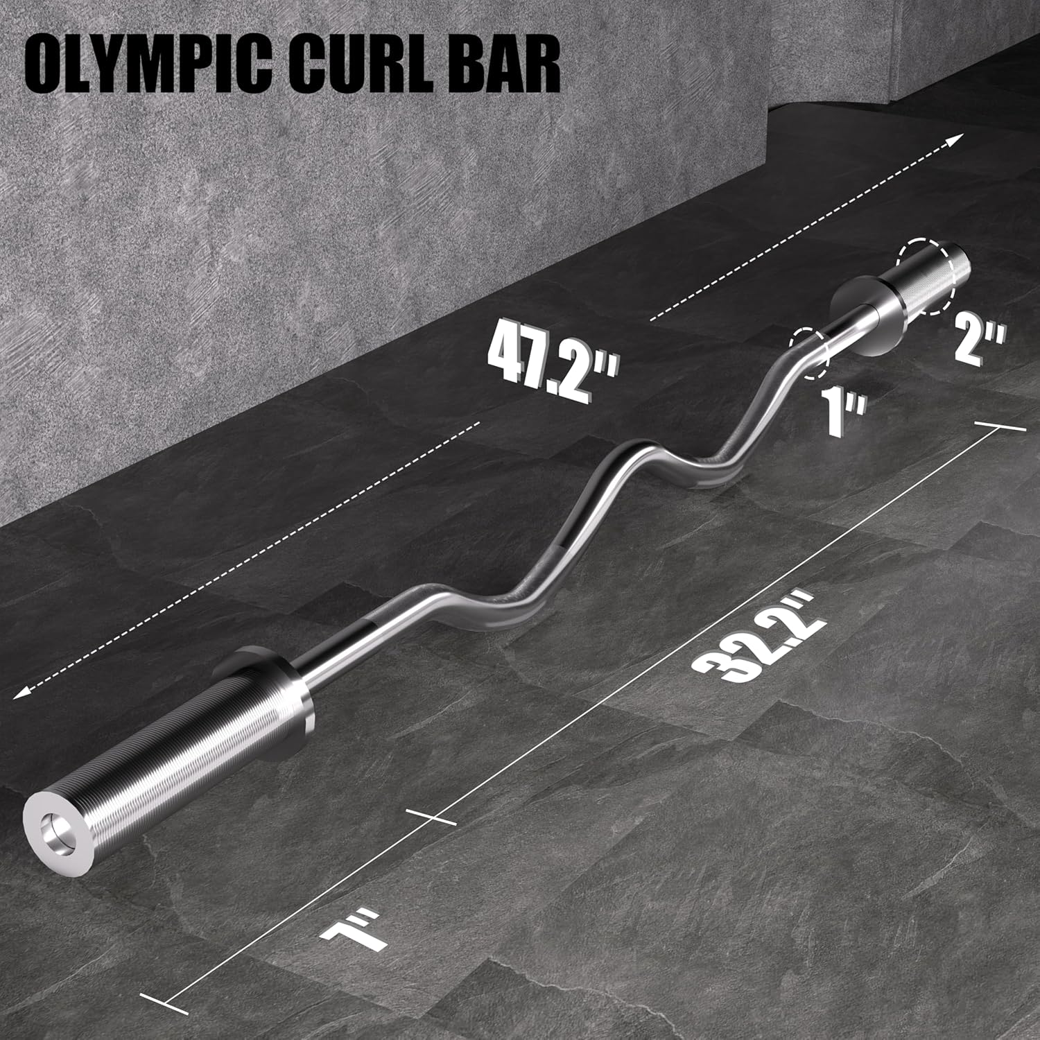 Olympic EZ Curl Bar - 47" Weightlifting Barbell for Bicep Curls & Tricep Extensions Fits 2-Inch Weight Plates 500LB Capacity Chrome with Needle Bearings 2 Spring Collars