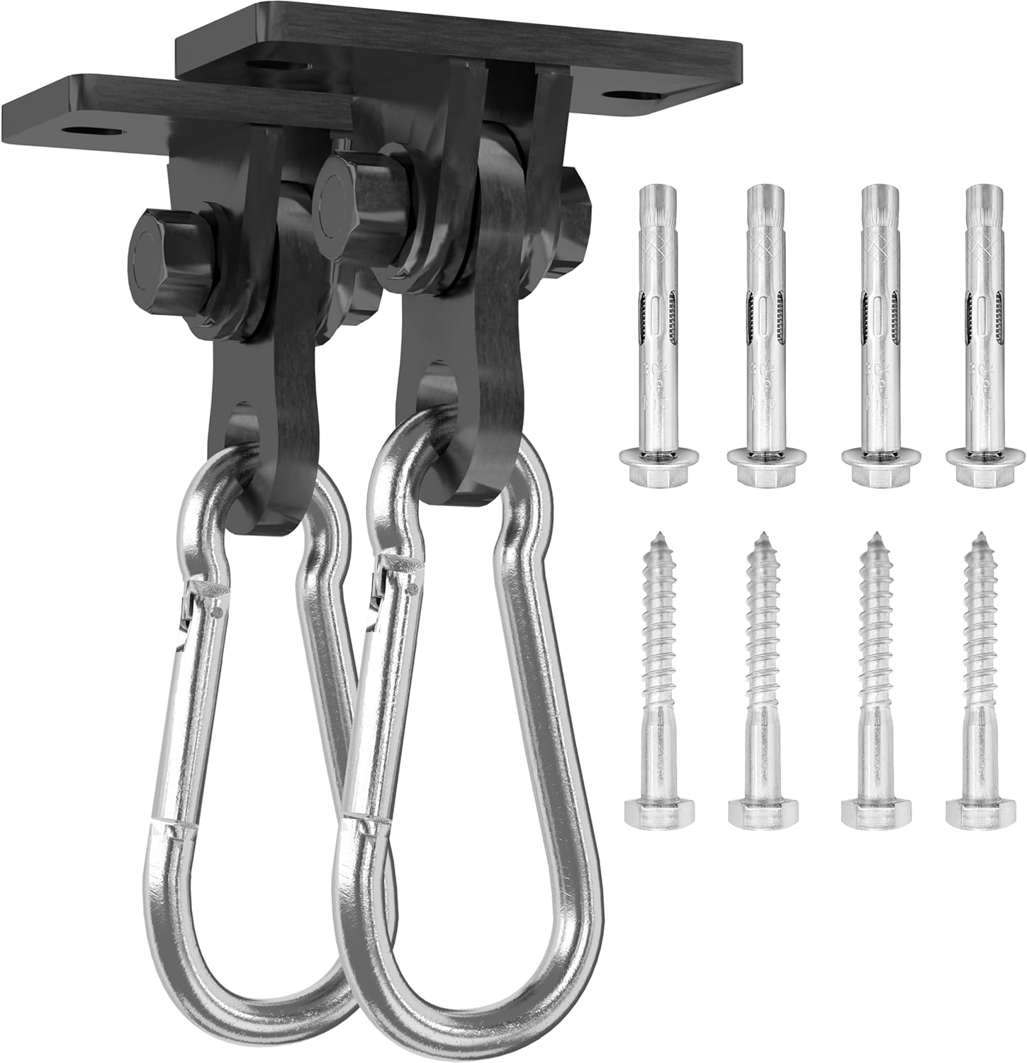 Heavy Duty Swing Hangers 2 Pack - 3000 lbs Capacity Silent Bearing Hooks for Wooden Sets & Concrete Ceiling, 304 Stainless Steel Black Brackets Porch, Yoga, Hammock, Gym Playground