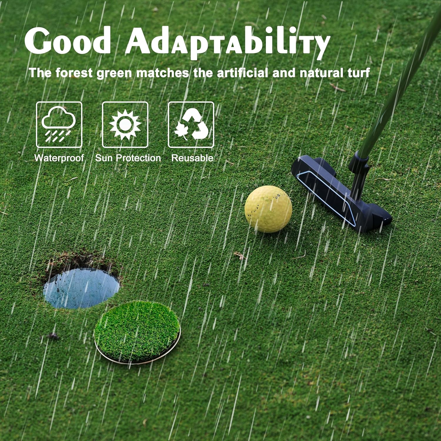 Golf Hole Cup Putting Green for Backyard Practice Simulated Lawn and Metal Base 2 Pieces