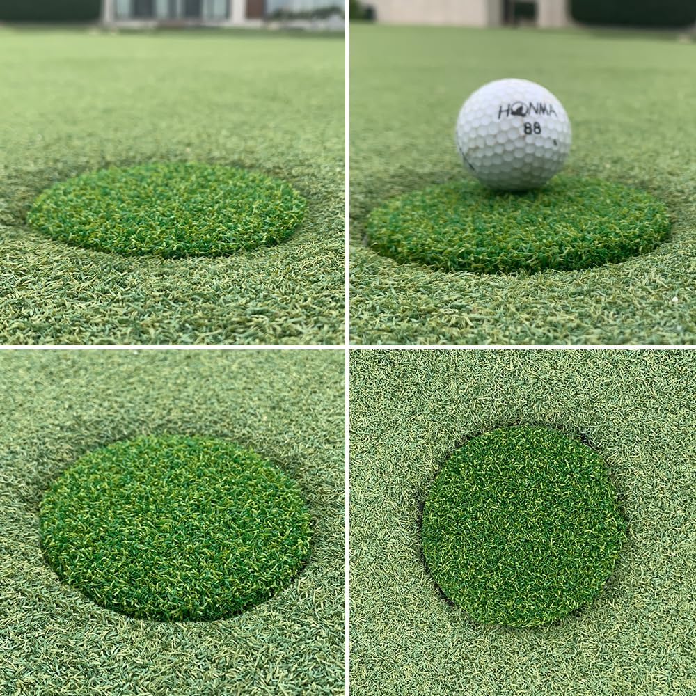 Golf Hole Cup Putting Green for Backyard Practice Simulated Lawn and Metal Base 2 Pieces