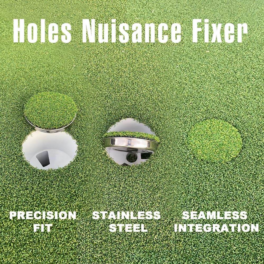 Golf Hole Cup Putting Green for Backyard Practice Simulated Lawn and Metal Base 2 Pieces
