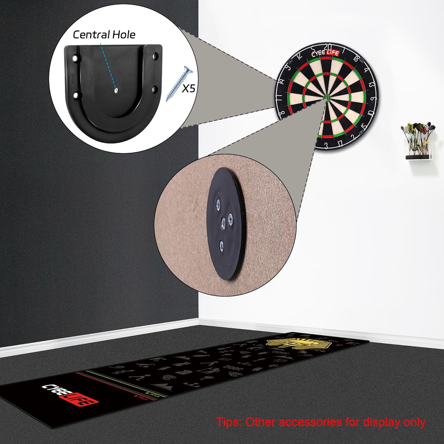Dartboard Mounting Bracket,Dartboard Bracket Hanging Dartboards Professional,Black Black O Shaped