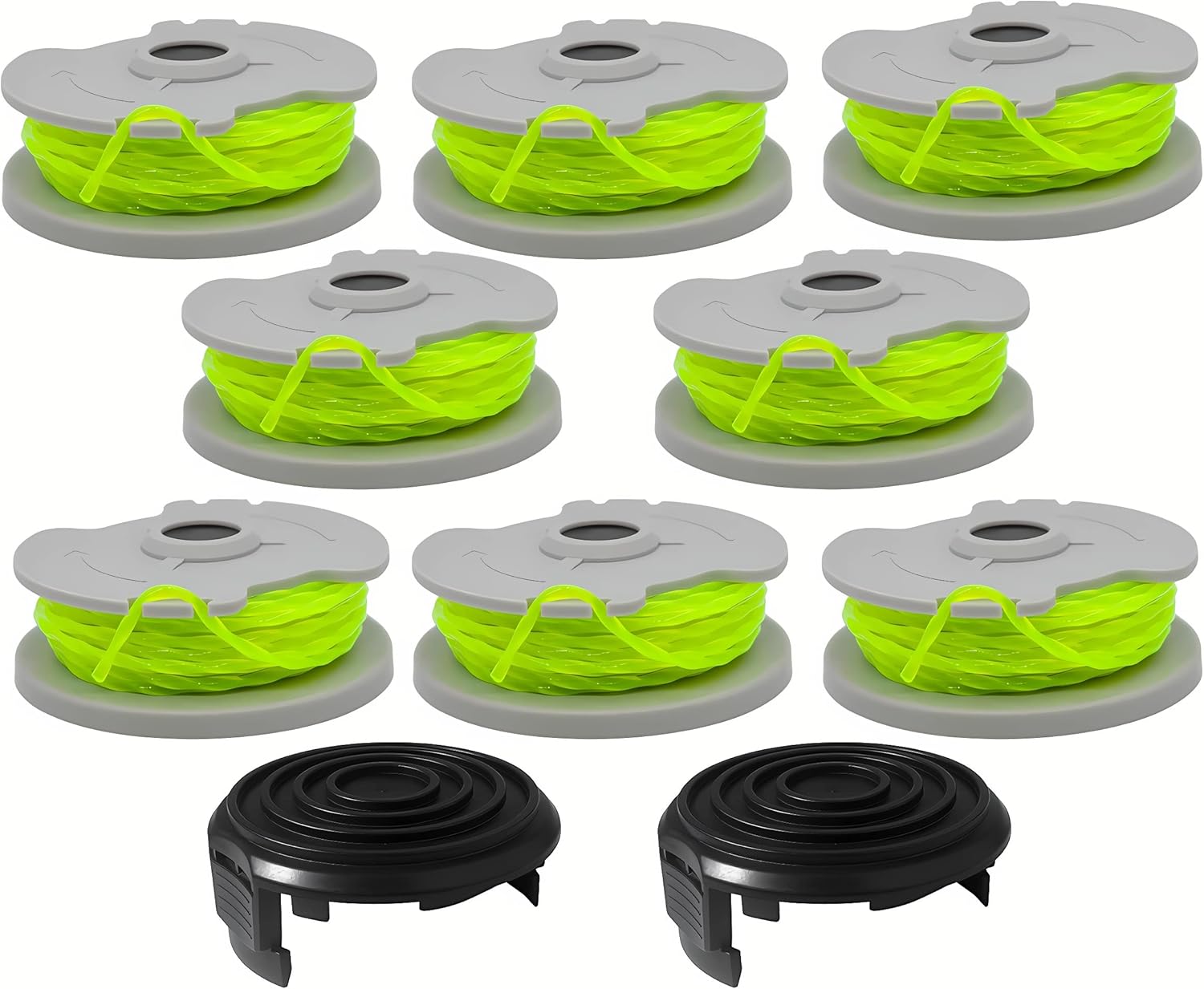 WA0014 Trimmer Line Replacement, for Worx WG168 WG184 WG190 WG191 Weed Eater String Edger - 20 ft 0.080" with WA0037 Cap Covers 8 spools, 2 Cap
