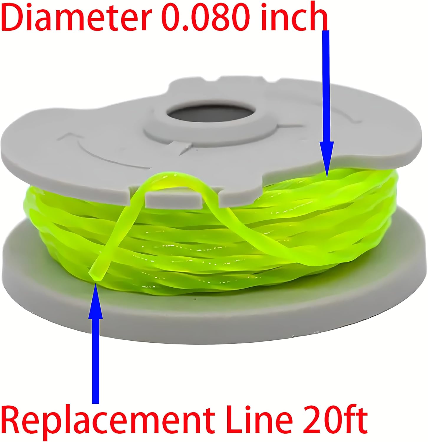 WA0014 Trimmer Line Replacement, for Worx WG168 WG184 WG190 WG191 Weed Eater String Edger - 20 ft 0.080" with WA0037 Cap Covers 8 spools, 2 Cap
