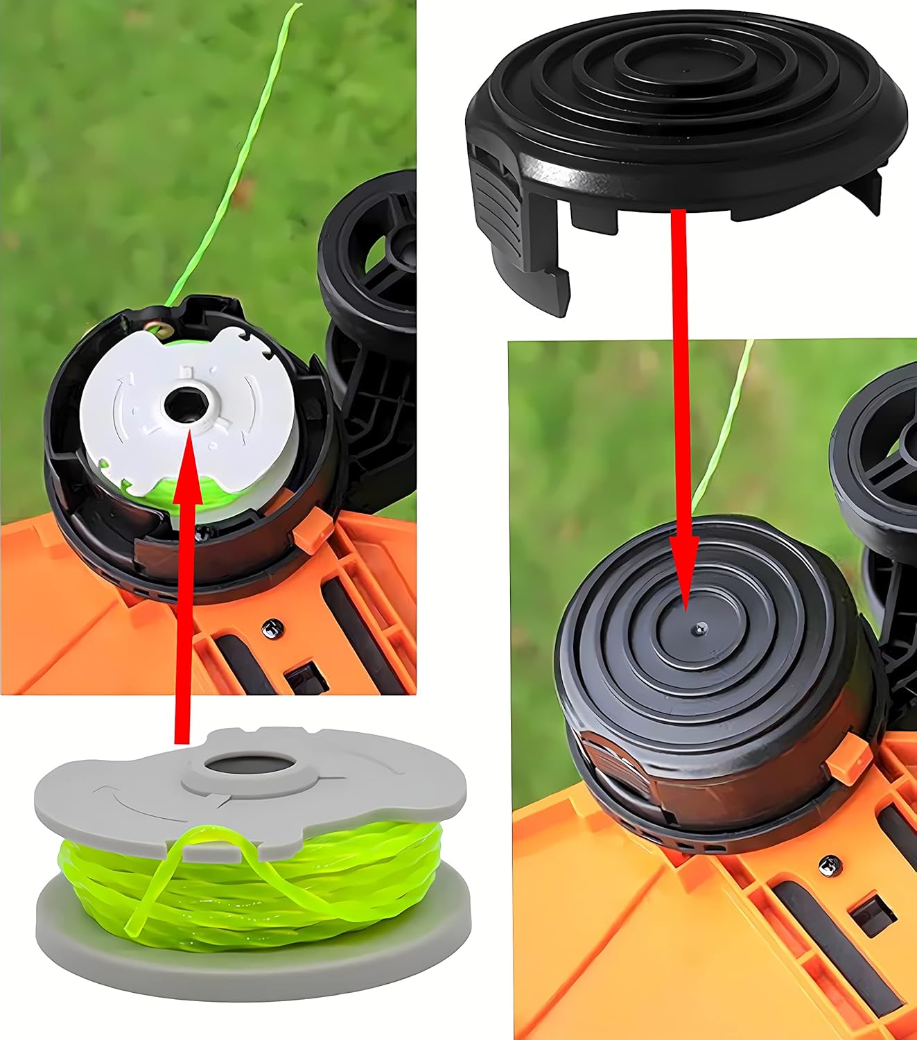 WA0014 Trimmer Line Replacement, for Worx WG168 WG184 WG190 WG191 Weed Eater String Edger - 20 ft 0.080" with WA0037 Cap Covers 8 spools, 2 Cap