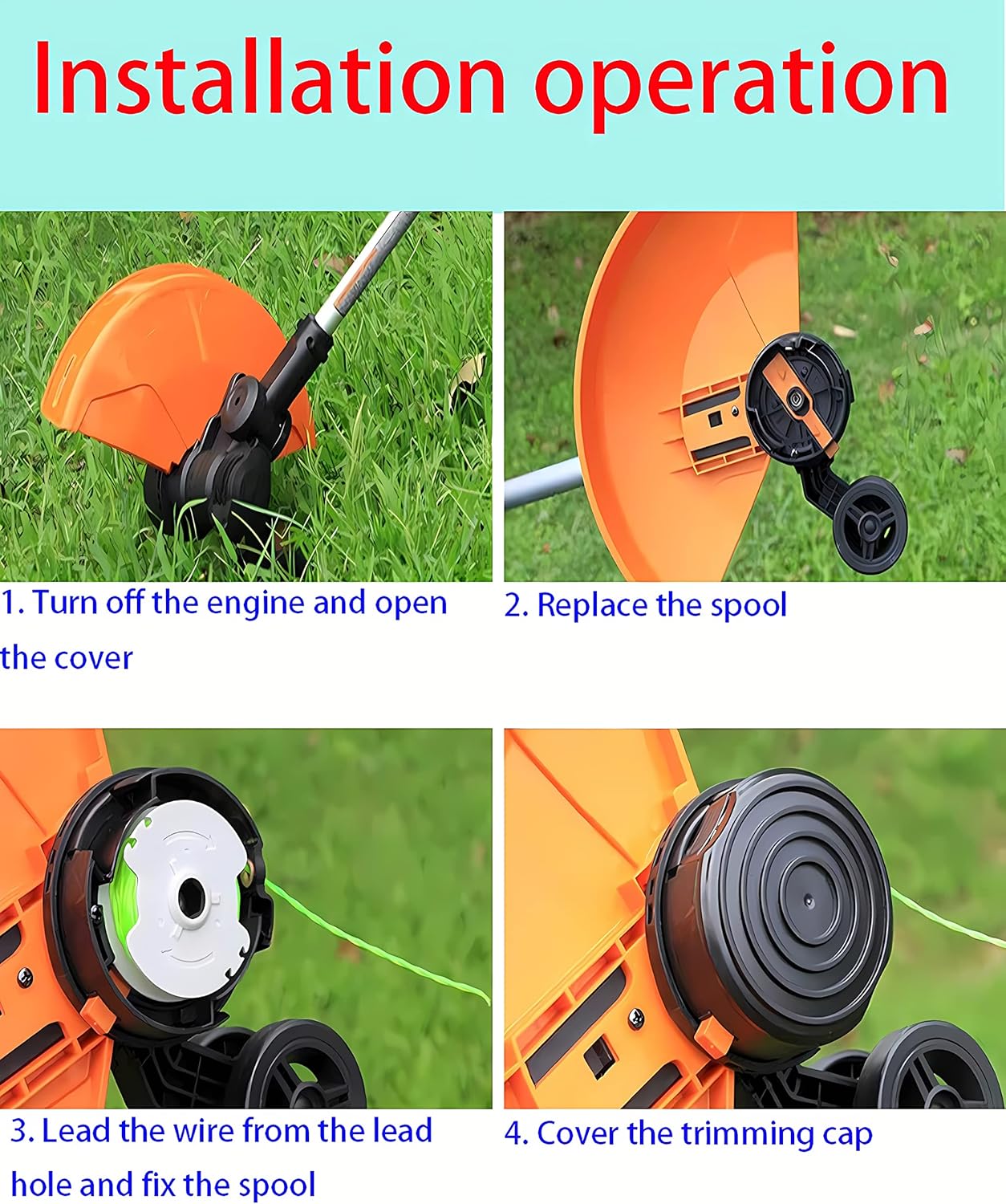 WA0014 Trimmer Line Replacement, for Worx WG168 WG184 WG190 WG191 Weed Eater String Edger - 20 ft 0.080" with WA0037 Cap Covers 8 spools, 2 Cap