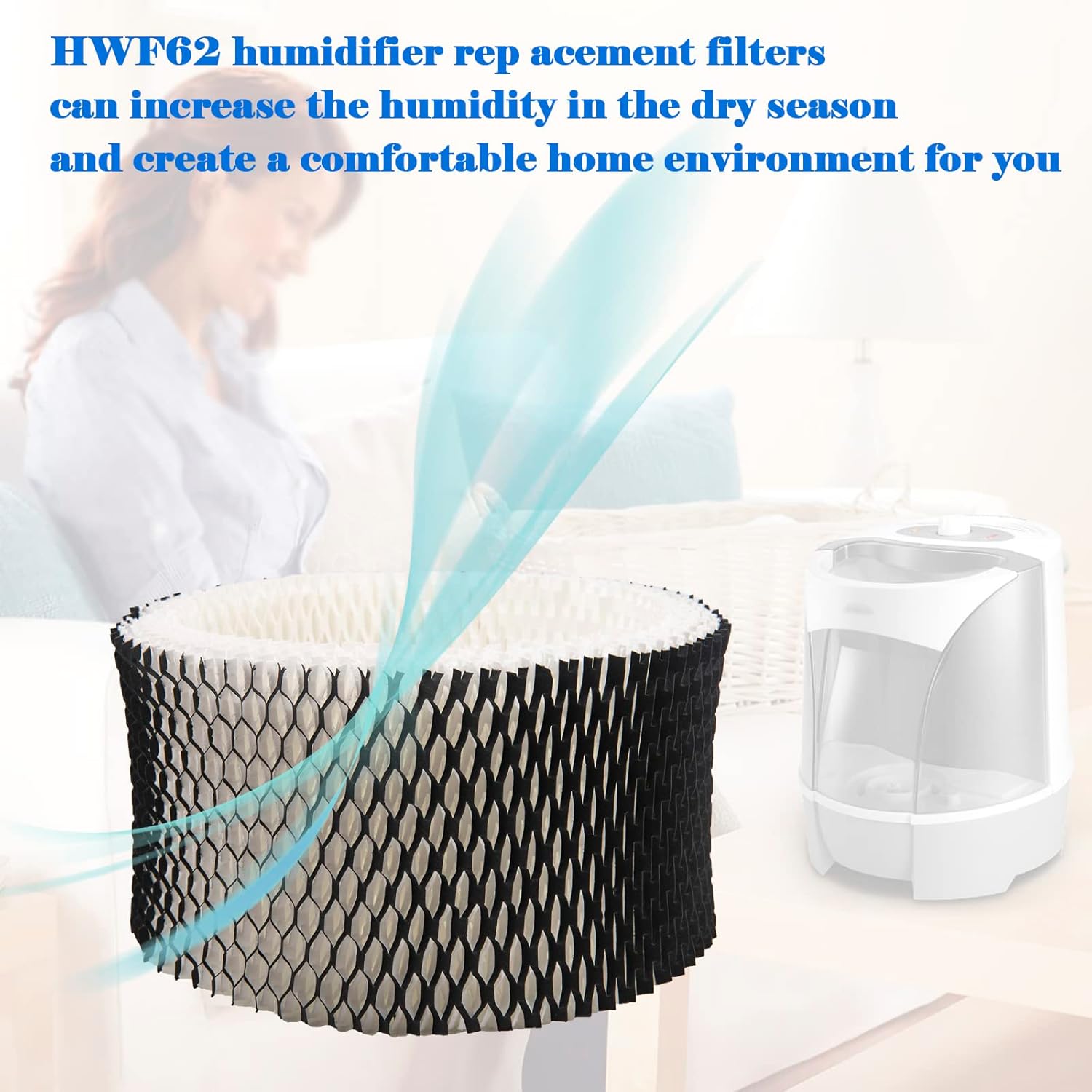 HWF62 Humidifier Filter Replacement, Compatible with for HWF62CS HWF62D SF212, Fits Sunbeam Models SCM1100, SCM1701, SCM1702, SCM1762 4 Pcs -