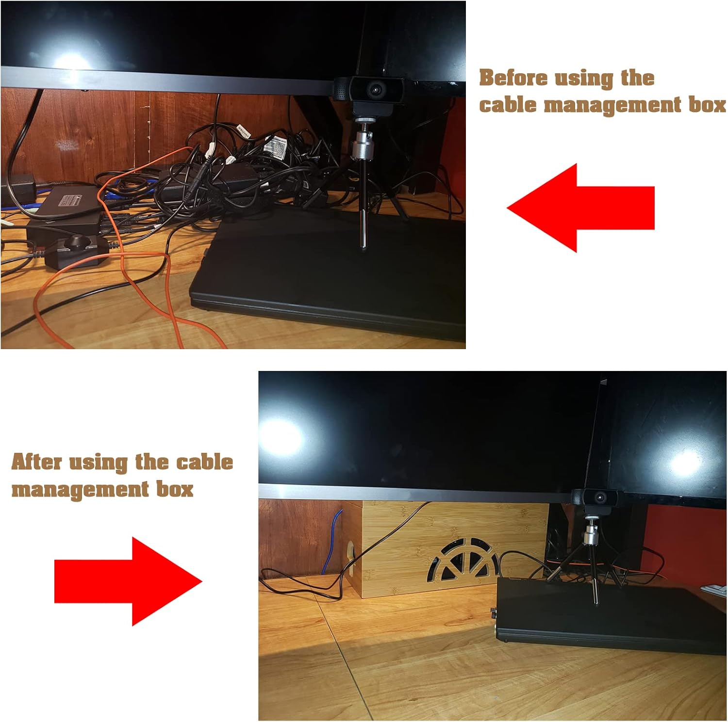 Cable Management Box,Cord Organizer Box,Bamboo Box for fit Desk Computer USB Behind TV Home Hall Power -