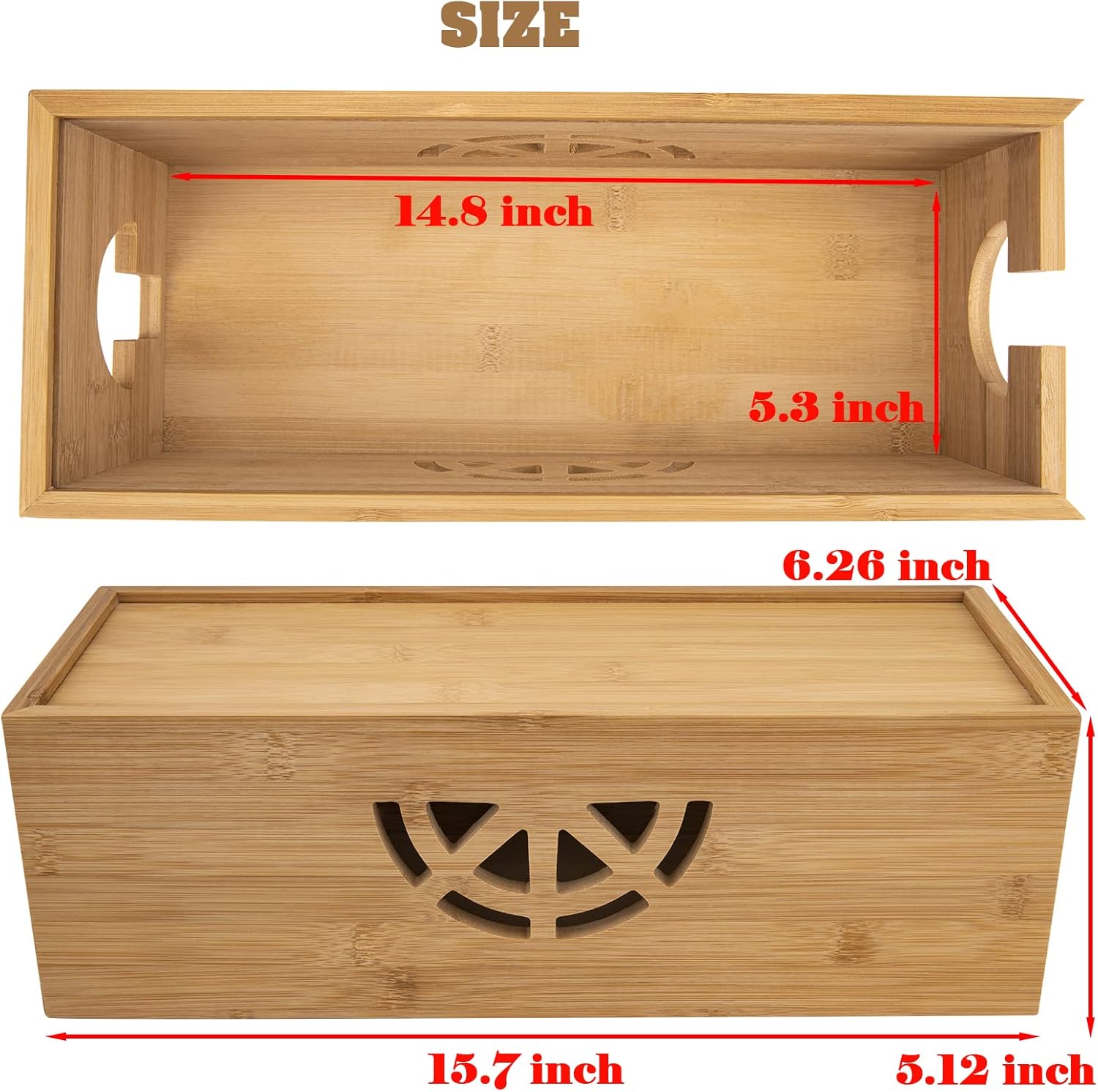 Cable Management Box,Cord Organizer Box,Bamboo Box for fit Desk Computer USB Behind TV Home Hall Power -