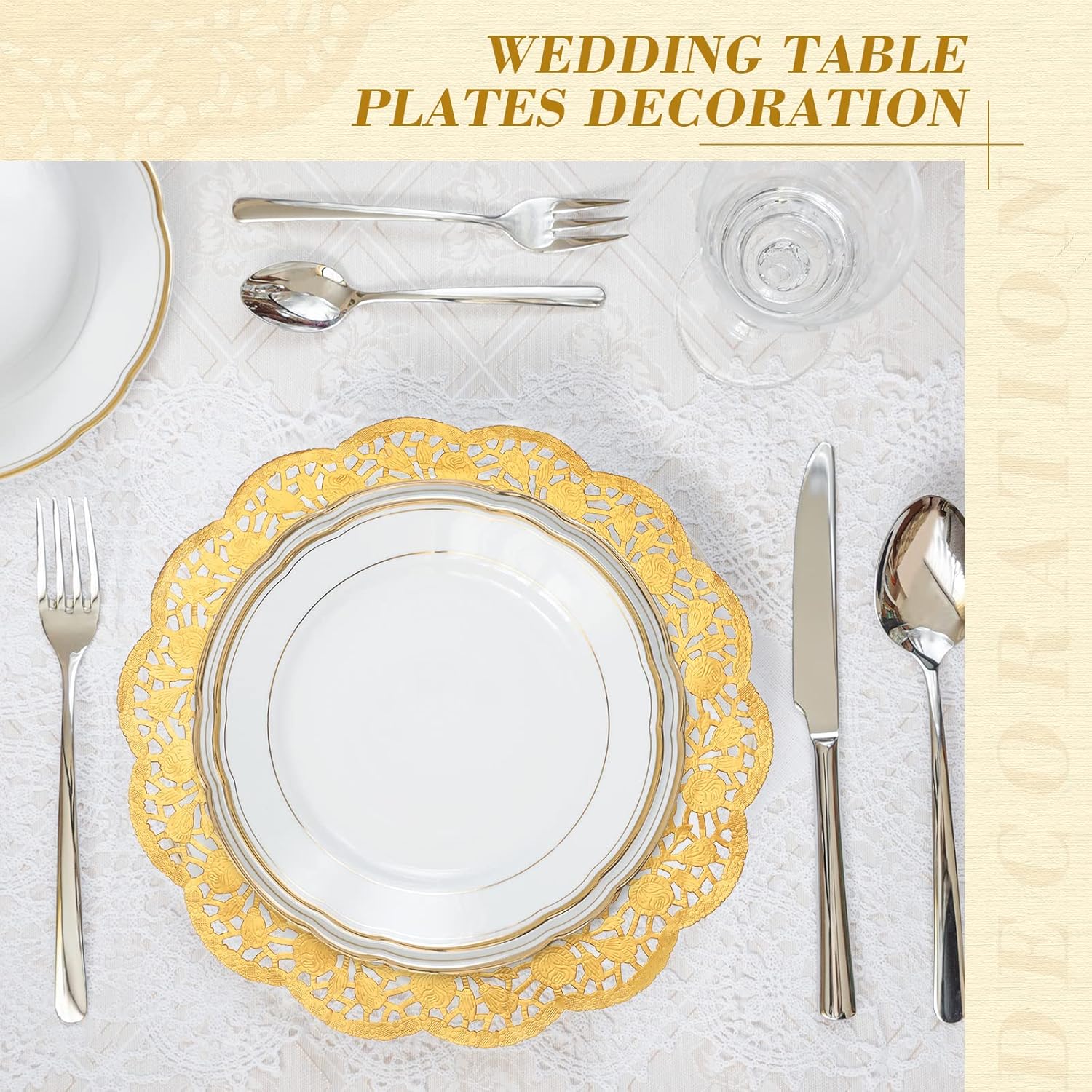 200 Pcs Doilies Lace Paper 14 Inches Disposable Foil Placemats Large Round Pad for Cakes Crafts Wedding Birthday Party Decoration Gold Gold -