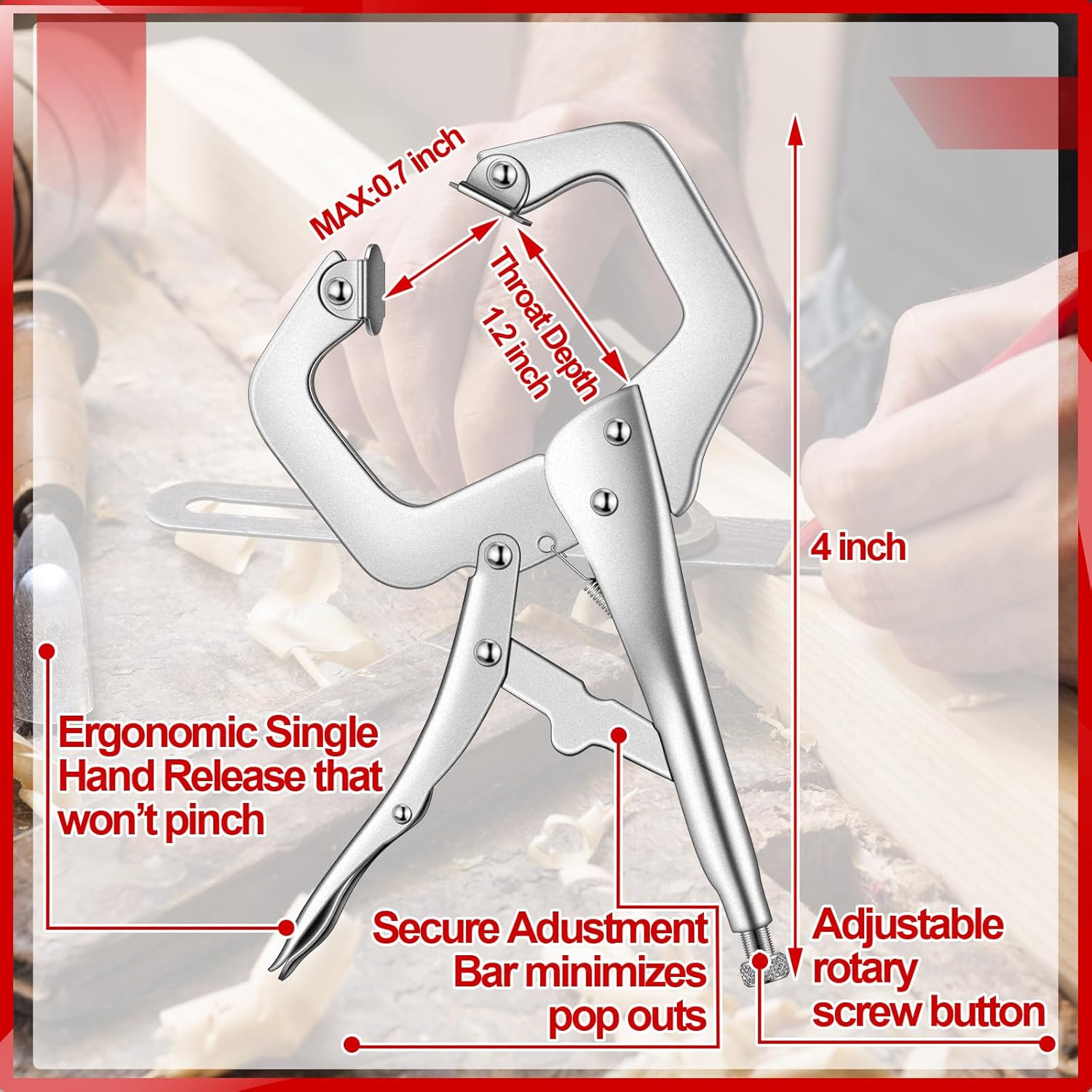 10 Pcs Locking C Clamp, Pliers Adjustable Welding Clamp with Regular Tip and Swivel Pad for Shop Home Farm Auto Workshop Woodworking, Cabinetry, Repair 4 Inch - 4 Inch