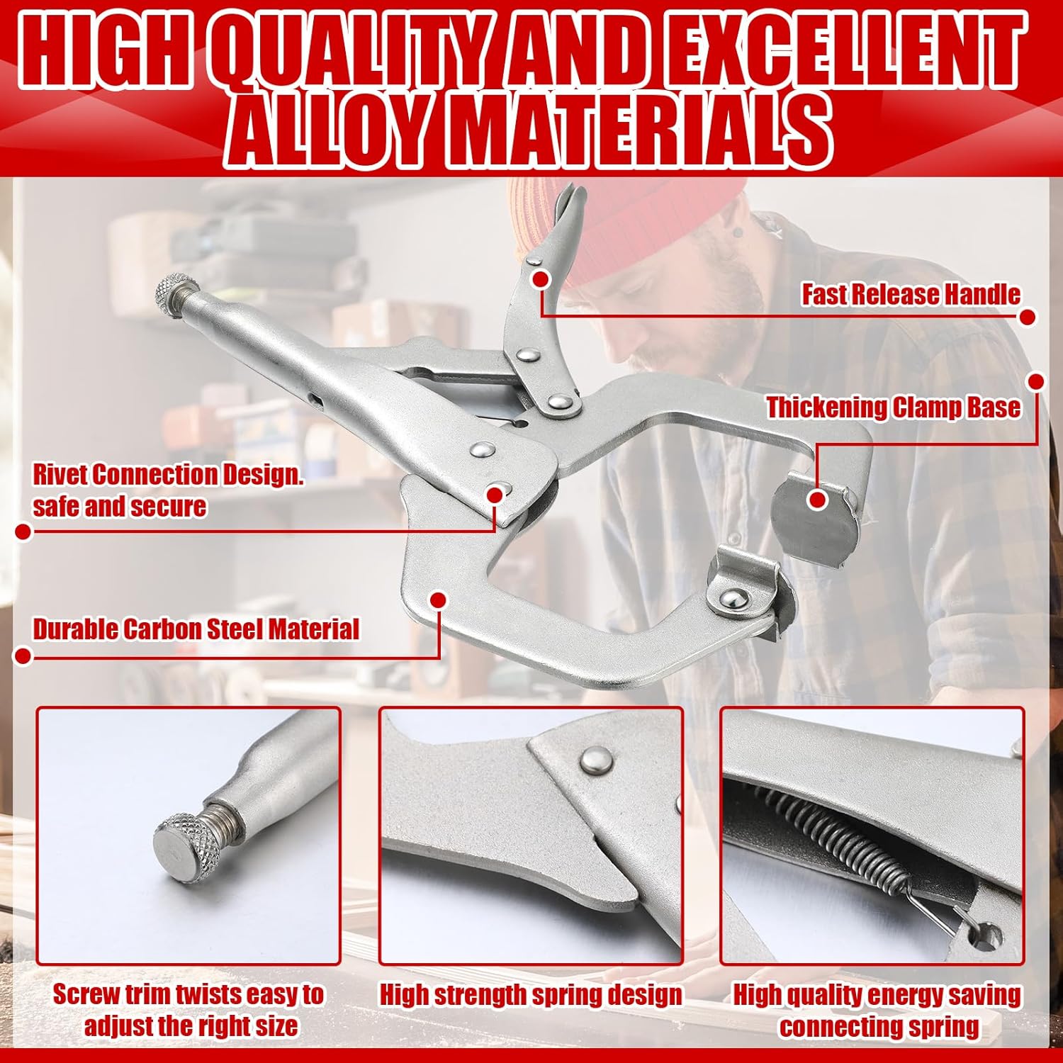 10 Pcs Locking C Clamp, Pliers Adjustable Welding Clamp with Regular Tip and Swivel Pad for Shop Home Farm Auto Workshop Woodworking, Cabinetry, Repair 4 Inch - 4 Inch