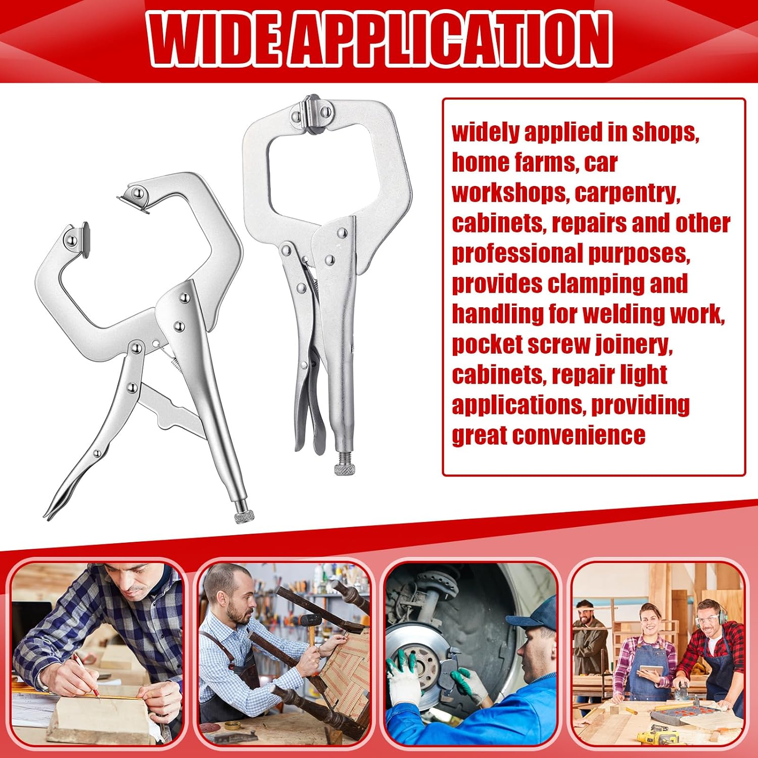 10 Pcs Locking C Clamp, Pliers Adjustable Welding Clamp with Regular Tip and Swivel Pad for Shop Home Farm Auto Workshop Woodworking, Cabinetry, Repair 4 Inch - 4 Inch