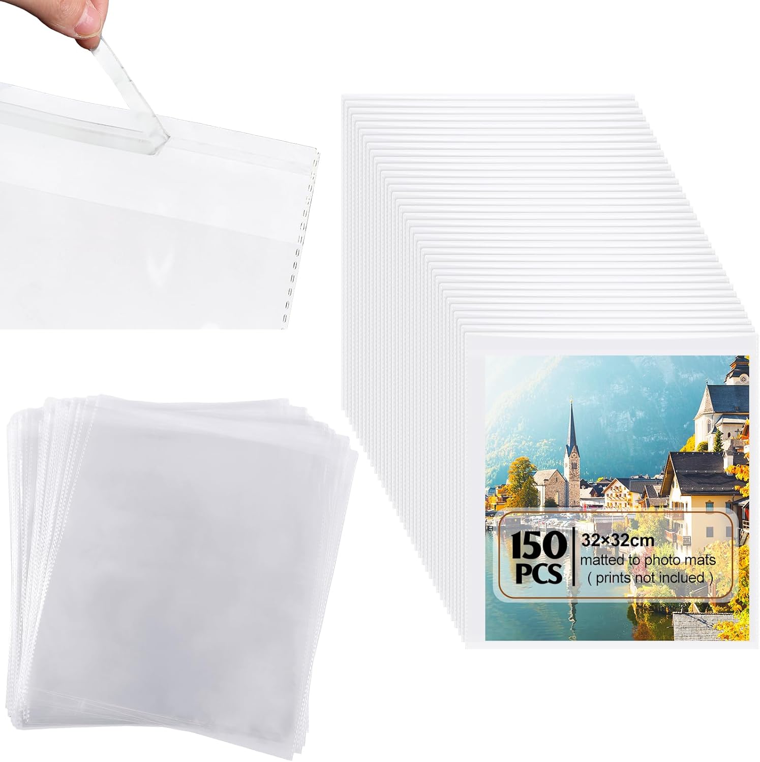 150 Pcs 12 x Inch Clear Cellophane Plastic Bags Self Adhesive Cello Bag Scrapbook Paper Cardstock Organizer Resealable Sleeves for Art Cloth Invitation Card Photo Record Party Favor Gift -