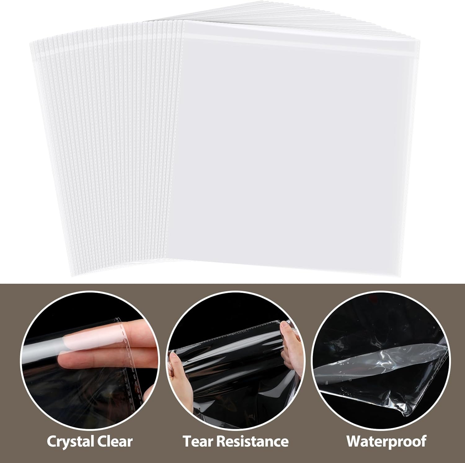 150 Pcs 12 x Inch Clear Cellophane Plastic Bags Self Adhesive Cello Bag Scrapbook Paper Cardstock Organizer Resealable Sleeves for Art Cloth Invitation Card Photo Record Party Favor Gift -