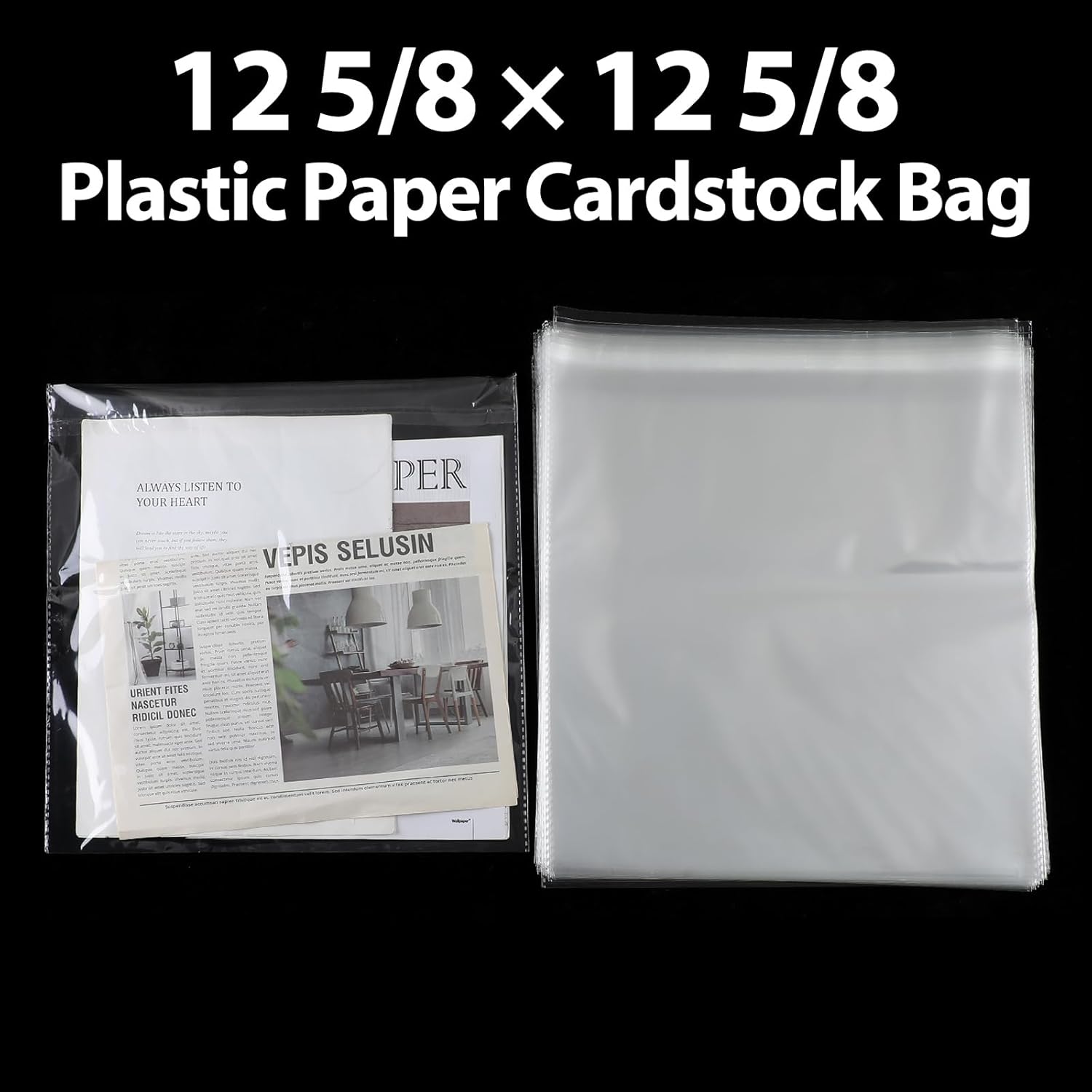 150 Pcs 12 x Inch Clear Cellophane Plastic Bags Self Adhesive Cello Bag Scrapbook Paper Cardstock Organizer Resealable Sleeves for Art Cloth Invitation Card Photo Record Party Favor Gift -