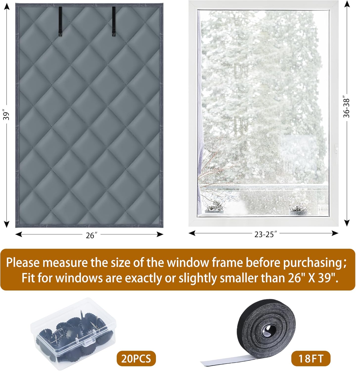 Window Insulation Kit for Winter, 3 Layer 26" X 39" Winter Insulated Cover with Fastener, Thermal to Keep Warm, Gray